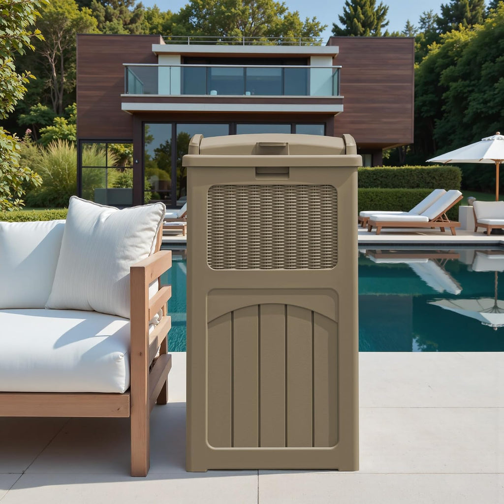 Greesum 2 Pack 33 Package Delivery Box for Outside, Patio Waterproof Resin Garbage Bin with Lid for Hideaway, Deck, Patio, Light Coffee