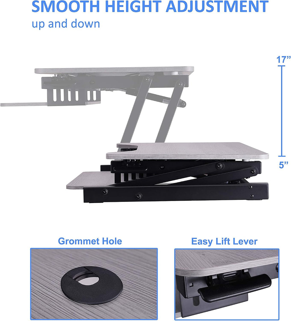 Rocelco 37.5' Deluxe Height Adjustable Standing Desk Converter - Quick Sit Stand Up Dual Monitor Riser - Gas Spring Assist Computer Workstation - Large Retractable Keyboard Tray - Gray (R DADRG)