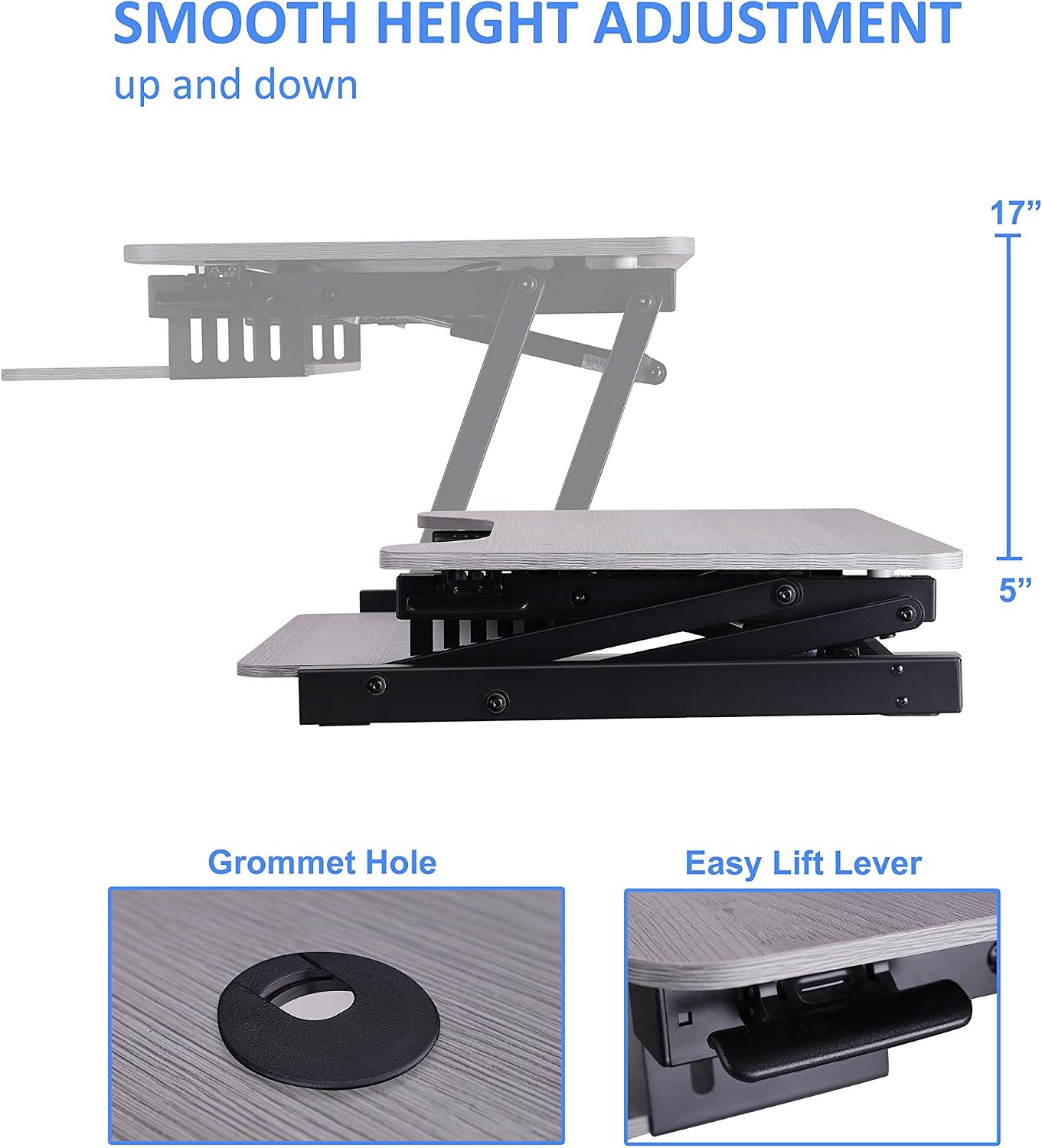 Rocelco 37.5' Deluxe Height Adjustable Standing Desk Converter - Quick Sit Stand Up Dual Monitor Riser - Gas Spring Assist Computer Workstation - Large Retractable Keyboard Tray - Gray (R DADRG)