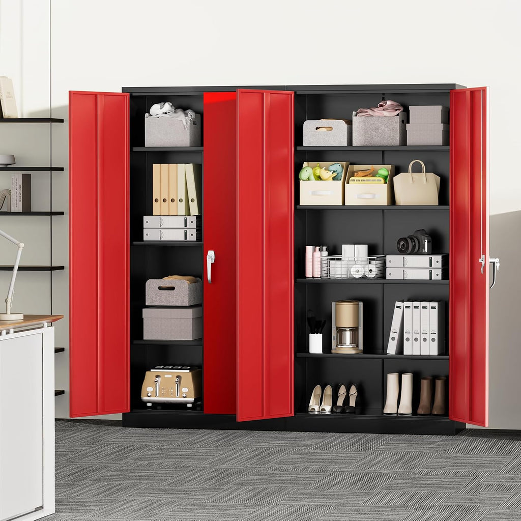 Greenvelly Metal Garage Storage Cabinet with 2 Doors and 4 Adjustable Shelves, 72'H Steel Lockable Storage Cabinet,Tall Metal Cabinet Locking File Cabinet for Office,Home, Garage, Gym, School