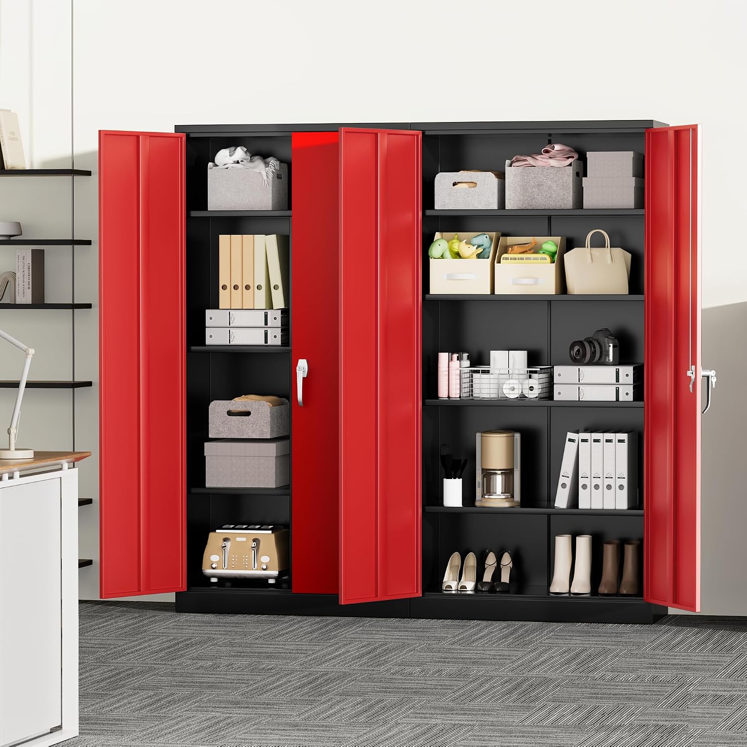 Greenvelly Metal Garage Storage Cabinet with 2 Doors and 4 Adjustable Shelves, 72'H Steel Lockable Storage Cabinet,Tall Metal Cabinet Locking File Cabinet for Office,Home, Garage, Gym, School