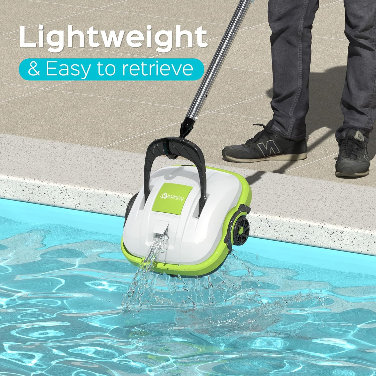 WINNY POOL CLEANER Cordless Robotic Pool Cleaner, Automatic Pool Vacuum with Powerful Suction, Dual-Motor,Self-Parking, Up to 538 Sq.ft,Ideal for Flat Above Ground Pools -Winny 200