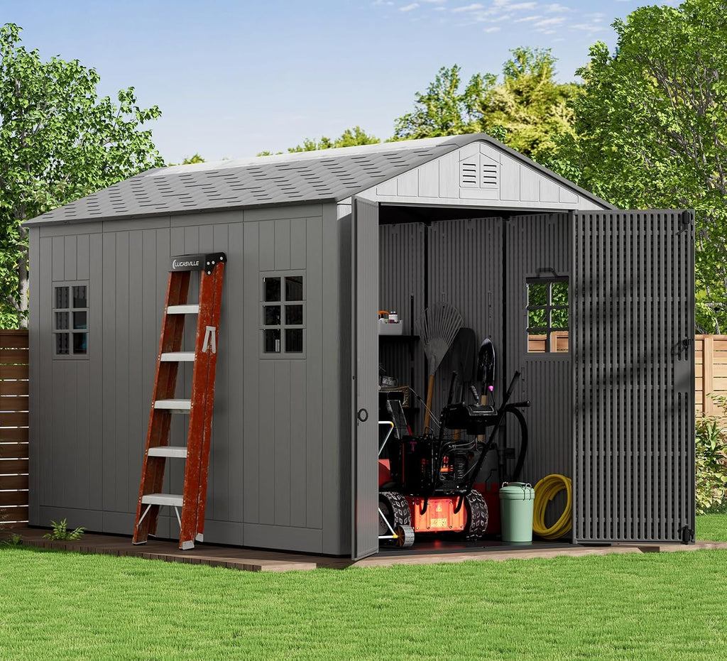 ZZM Outdoor Storage Shed 6x11 Ft, All-Weather Resistant Resin Garden Sheds & Outdoor Storage Clearance with Floor and Windows, Double-Layer Plastic Tool Shed for Backyard, Patio & Lawn (Gray)
