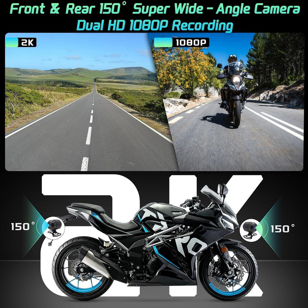 Geloo Motorcycle Dash Camera Support Wireless Apple Carplay & Android Auto, 1080P Lens Motor Dash Cam Front and Rear with TPMS, GPS, WiFi, Wireless 5'' IPS Touch Screen Motorcycle DVR