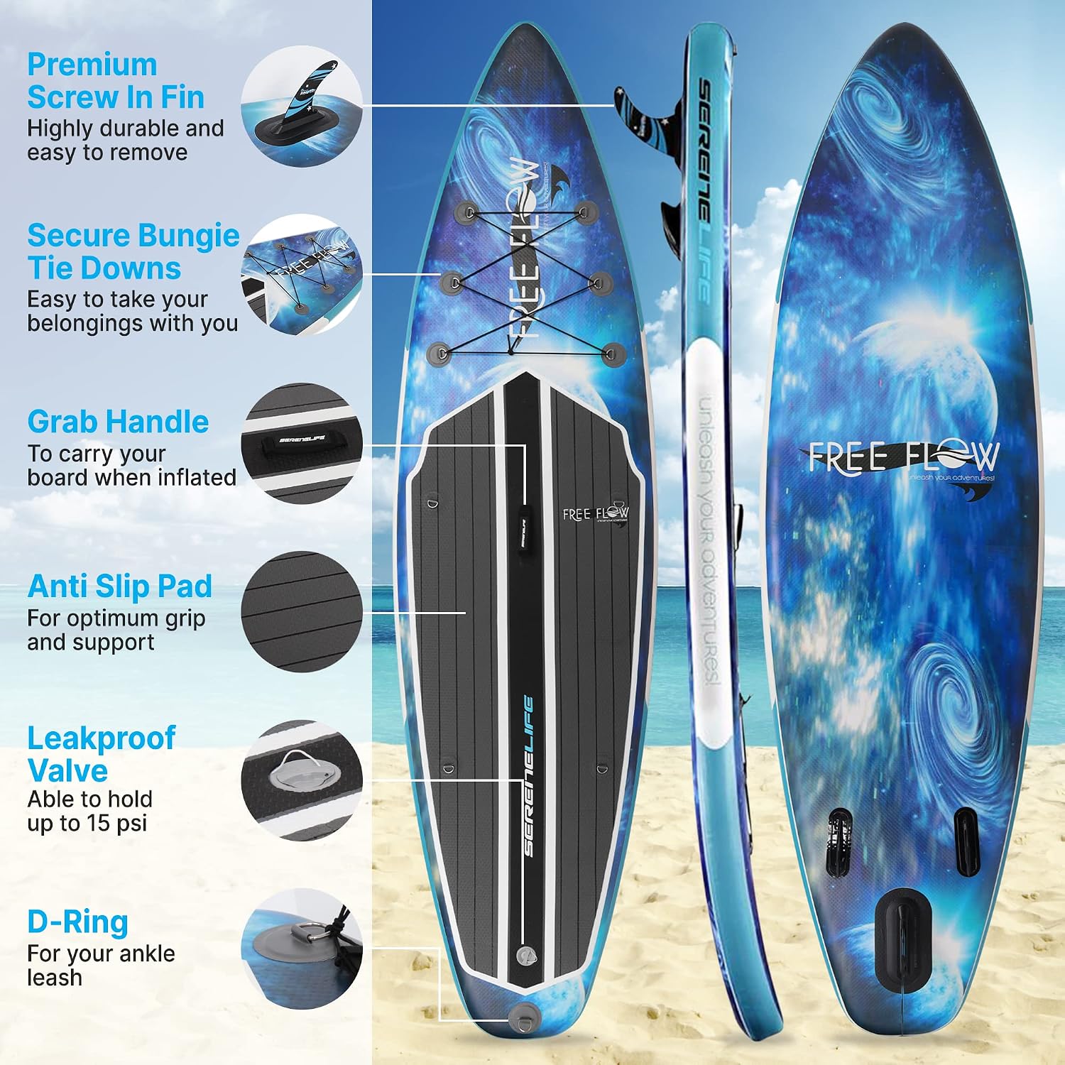 SereneLife Set of 2 Inflatable Stand Up Paddle Boards with Premium Accessories – SUP Pair with 32' Wide Stable Design, Non-Slip EVA Deck Pad for Adults and Youth of All Skill Levels, 350 lbs Capacity