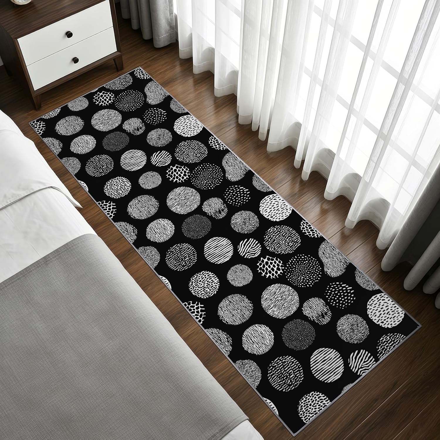 Polka Dot Runner Rug for Hallway - 3x10 Washable Rug Runner Non Slip - Geometric Modern Minimalist Kitchen Rugs - Black and White Dots Carpet Runners for Hallway, Laundry Room, Bedroom