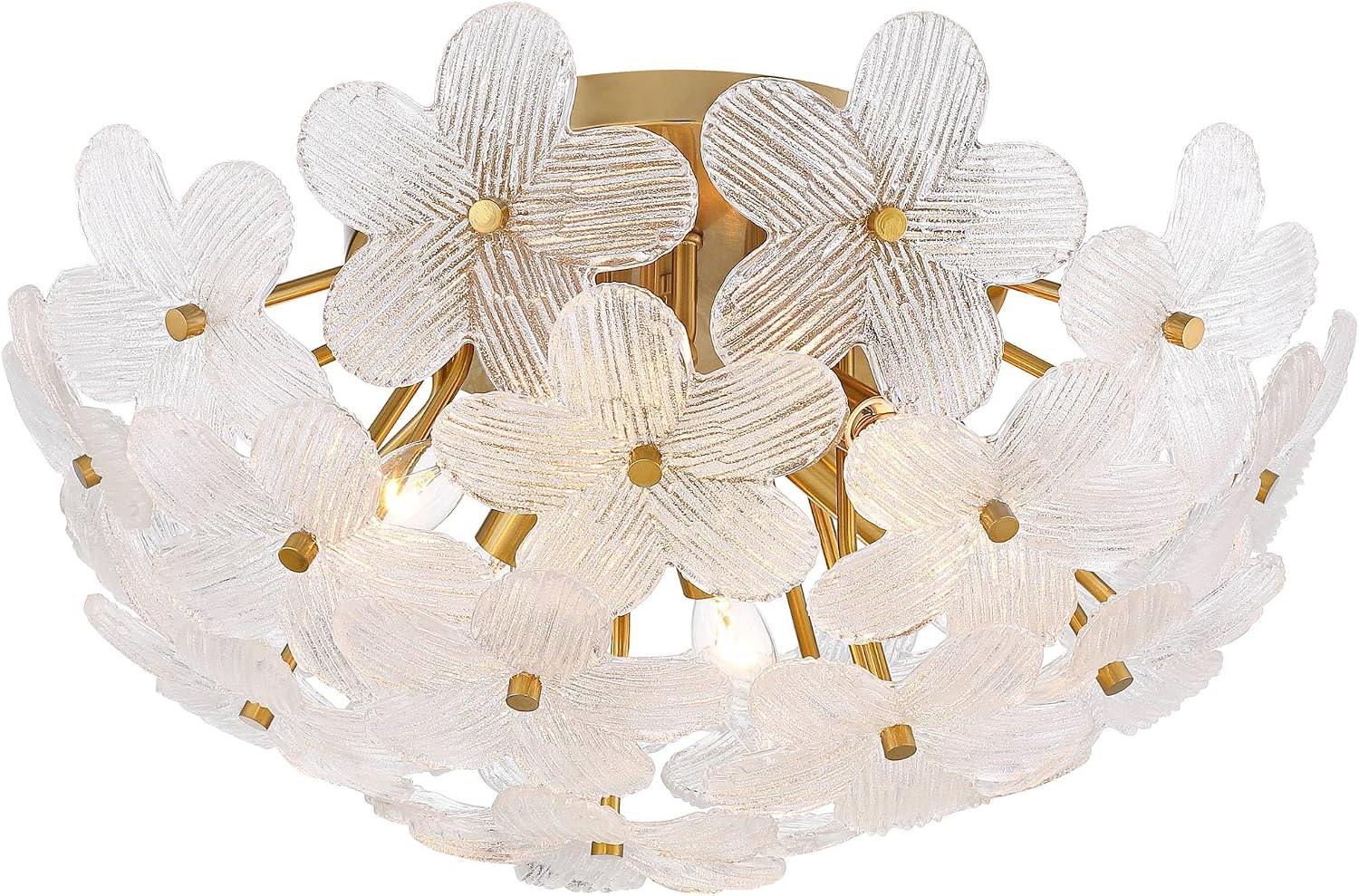 Possini Euro Design Filoli 20' Modern Semi Flush-Mount Ceiling Light Fixture Kitchen Foyer Hallway Flower Unique Gold Finish Glass Metal Bedroom Bathroom Entryway Living Room Indoor Office Small