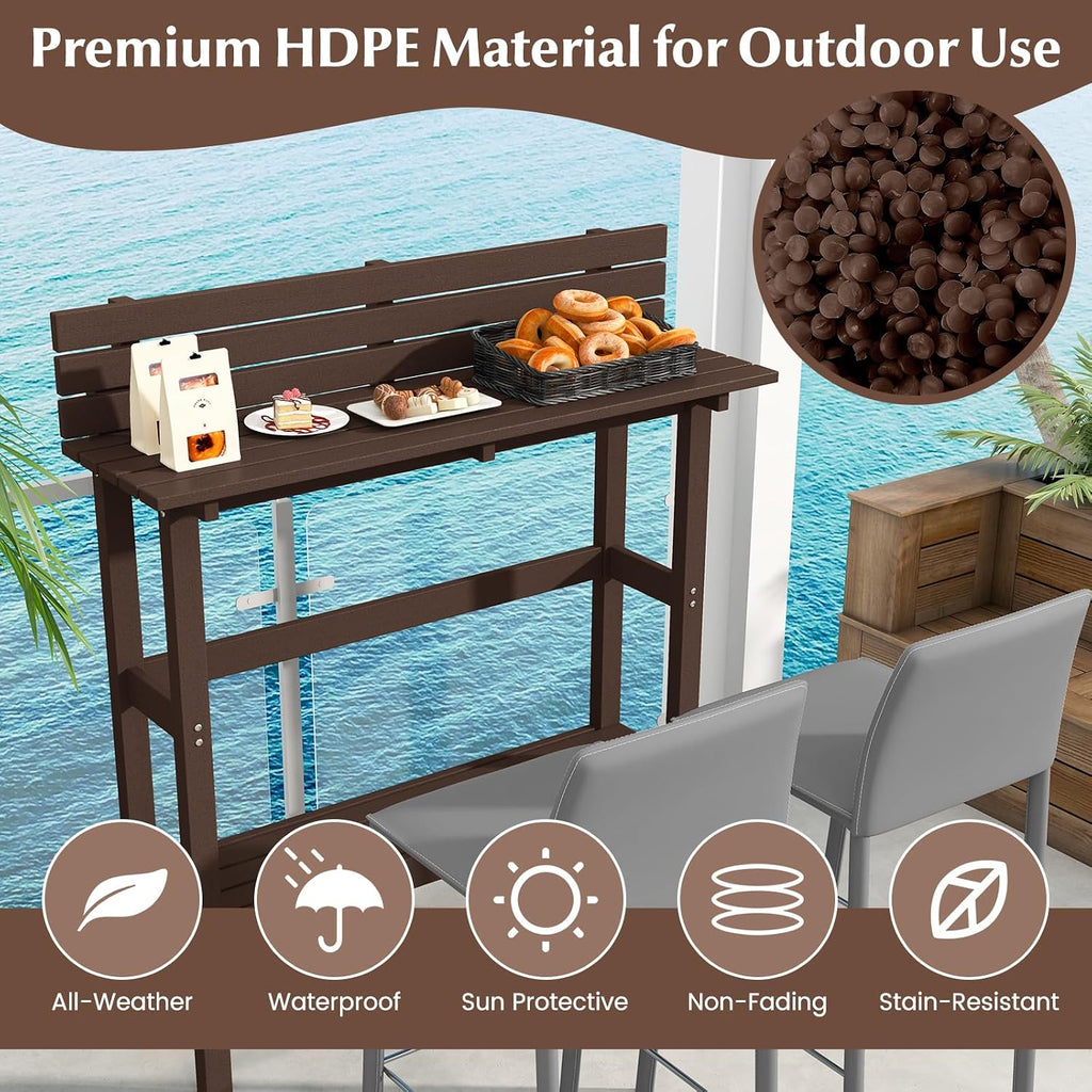 Tangkula Outdoor Bar Table, 48 Inch Patio Pub Height Table with Storage Shelf & Adjustable Foot Pads, All-Weather Bar Height Counter Table, Narrow Dining Table for Hot Tub, Garden & Backyard (Coffee)