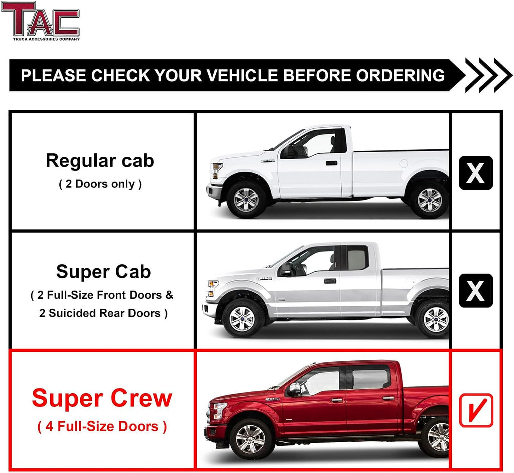 TAC Gen5HD Running Boards W/T 4'-Drop Compatible with 2015-2026 F150 Supercrew Cab| 2022-2026 F150 Lightning EV Supercrew Cab|2017-2026 Super Duty Crew Cab| Side Steps| Nerf Bar| Two-Stair| 2 pcs