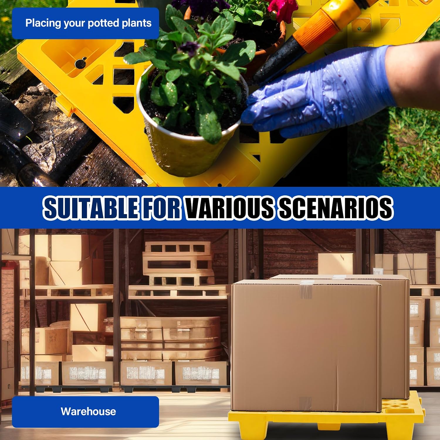 8 Pcs Plastic Pallets for Basement Storage Nestable Moisture Waterproof Lightweight Floor Pallets with Breathable Grid for Indoor Outdoor Supermarket Warehouse (23.6 x 15.8 x 3.9 Inch,Yellow)