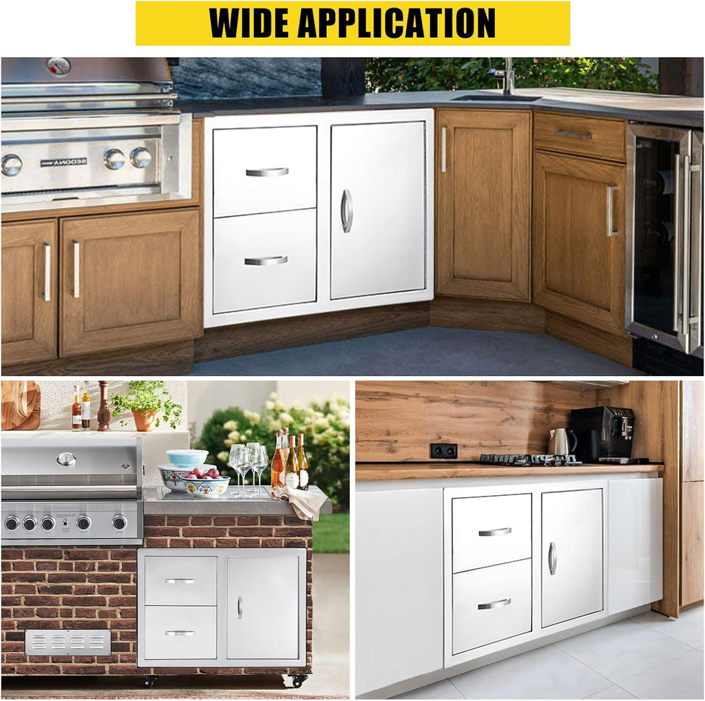 GarveeLife 33''W x 22''H x 22''D Outdoor Kitchen Drawer Combo with Paper Towel Rack, BBQ Access Door Drawers Combo with Stainless Steel, Perfect for BBQ Grill Station Outdoor Kitchen Storage Cabinet