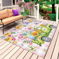 Spring Easter Outdoor Rug for Patio/Deck/Porch, Non-Slip Large Area Rug 6 x 9 Ft, Colorful Eggs Floral Truck Butterflies Pink Plaid Indoor Outdoor Rugs Washable Area Rugs, Camping Rug Carpet Runner