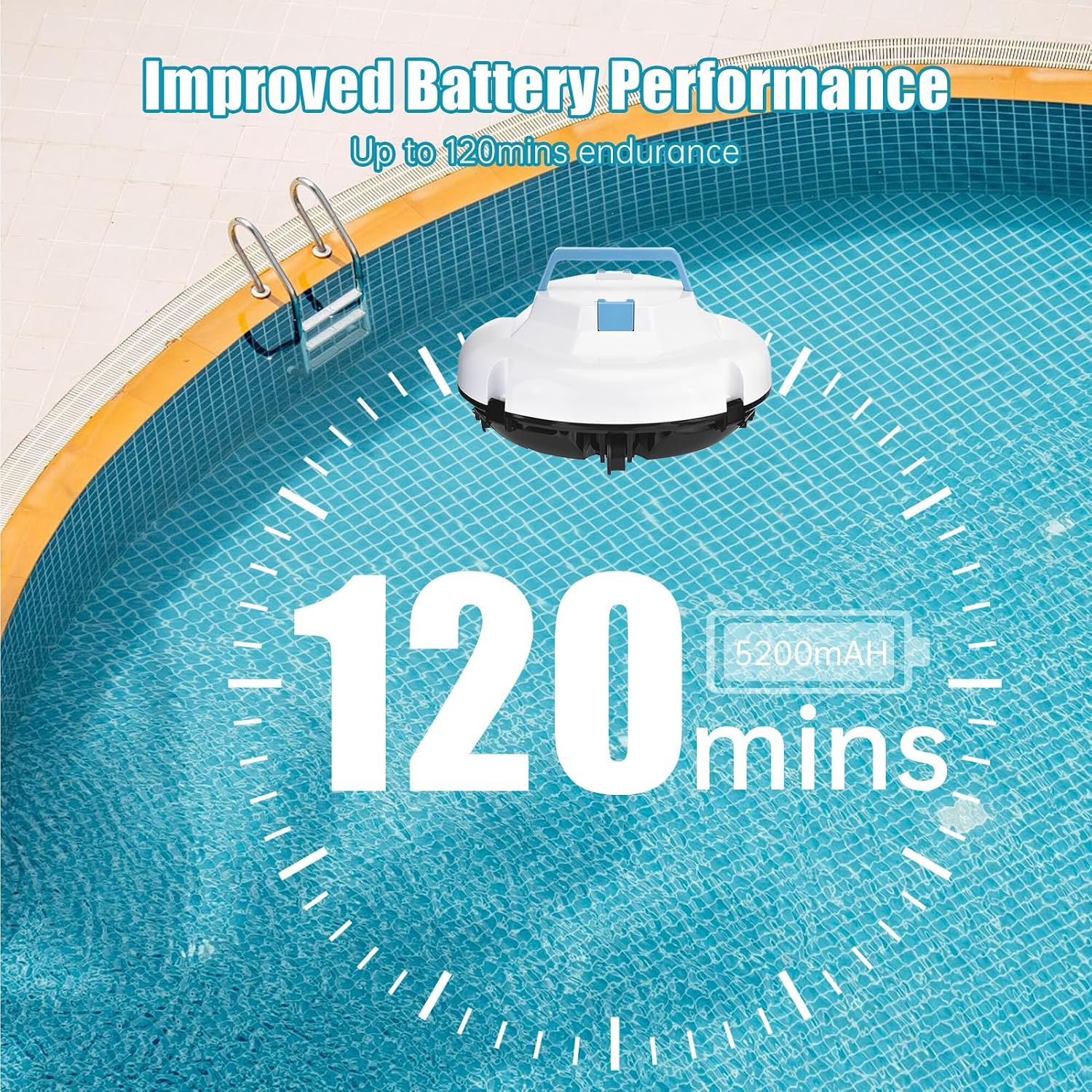 Zunate Robotic Pool Cleaner, Cordless Automatic Vacuum with 120 Min Runtime & Strong Suction, Auto Parking Robot for Above Ground and In Ground Flat Bottom Pools (US Plug)