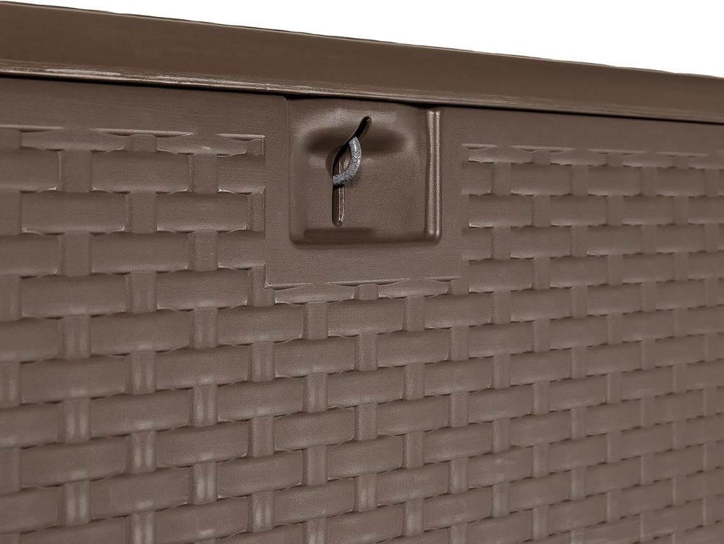 Amazon Basics Outdoor Storage Deck Box, Lockable, Weather-Resistant, 99 Gallon, Brown, for Patio Cushions, Gardening Tools, Pool Accessories