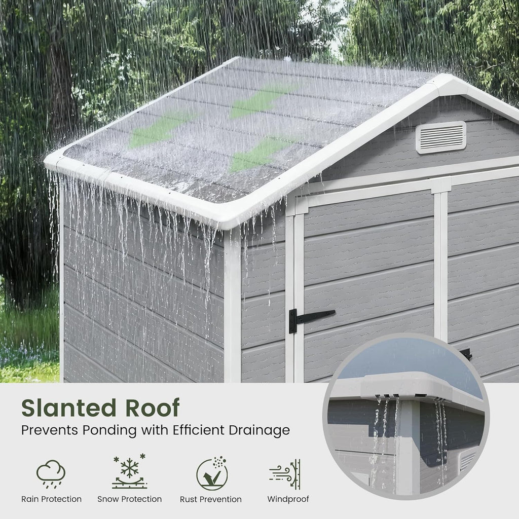 Amopatio Outdoor Storage Shed with Floor, 6x4.5 FT Plastic Shed with Ventilation, Waterproof Resin Garden Sheds for Backyard,Patio,Lawn White Grey