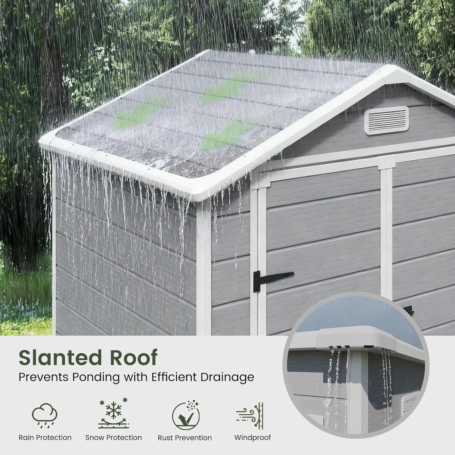 Amopatio Outdoor Storage Shed with Floor, 6x4.5 FT Plastic Shed with Ventilation, Waterproof Resin Garden Sheds for Backyard,Patio,Lawn White Grey
