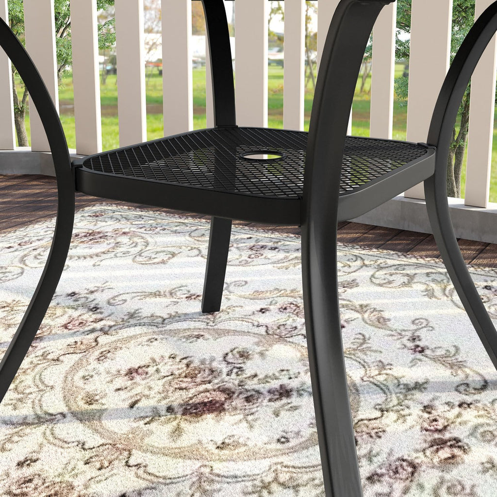 VICLLAX 47.2' Outdoor Round Patio Table for Lawn Garden, All Weather Metal Round Patio Dining Table with Adjustable Umbrella Hole, 6 Person Patio Table, Black Tabletop