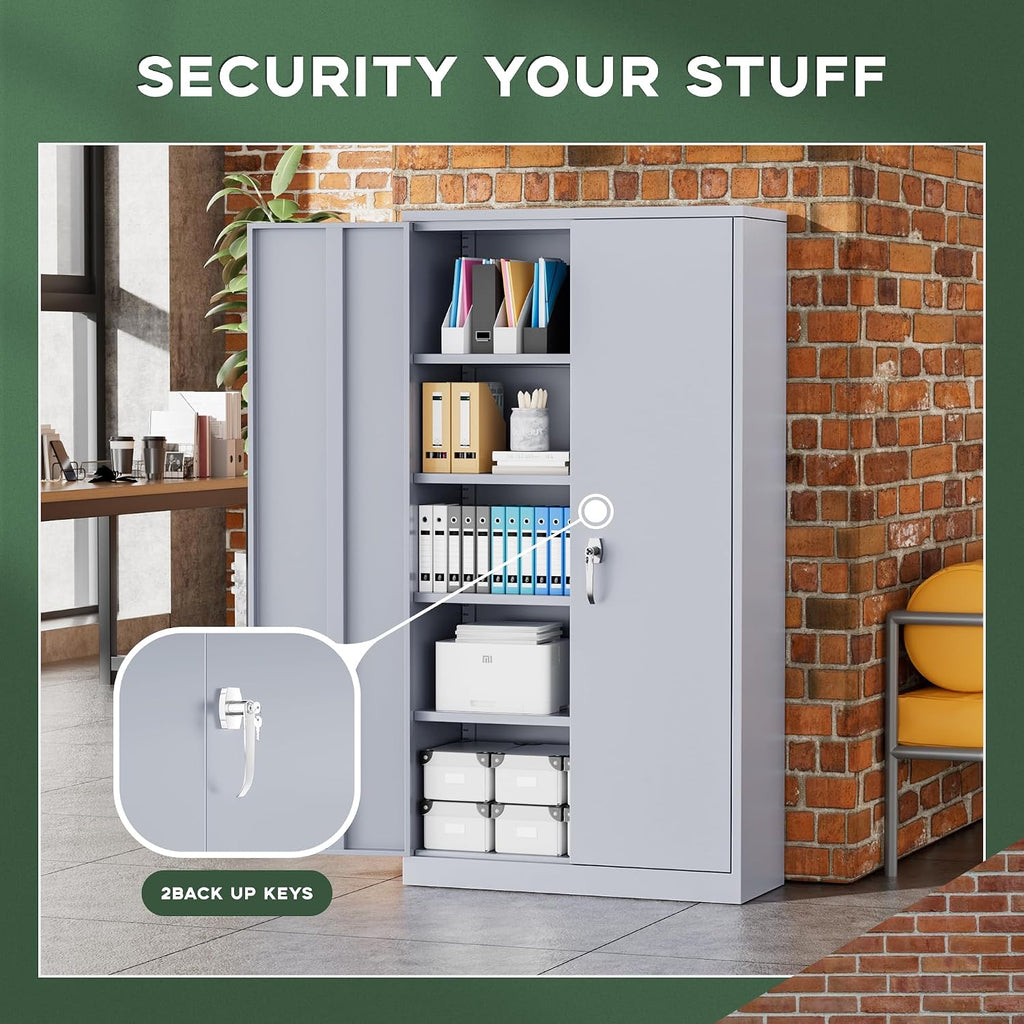 Greenvelly Metal Storage Cabinet with Locking Doors, 72' Dark Grey Lockable Storage with Adjustable Shelves, Steel Tool Cabinet for Home Office, Garage (36' x 18')