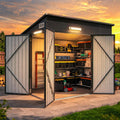 Aoxun 7.5'x4' Triple Door Shed Outdoor Storage Shed with Magnetic Sensor Light Three Door Metal Storage Cabinet with Slopping Roof for Tools Bicycles Storage for Garden, Backyards (Black)