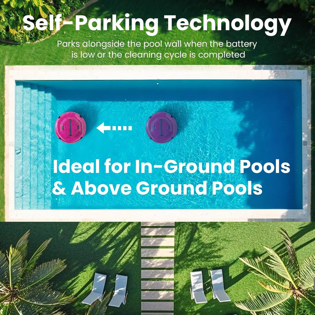 2026 Cordless Robotic Pool Cleaner - 120 Mins Automatic Pool Vacuum for Above Ground Pool & In - Ground Flat Pools up to 1000 Sq.Ft, Robot Pool Cleaner with Self - Parking Tech