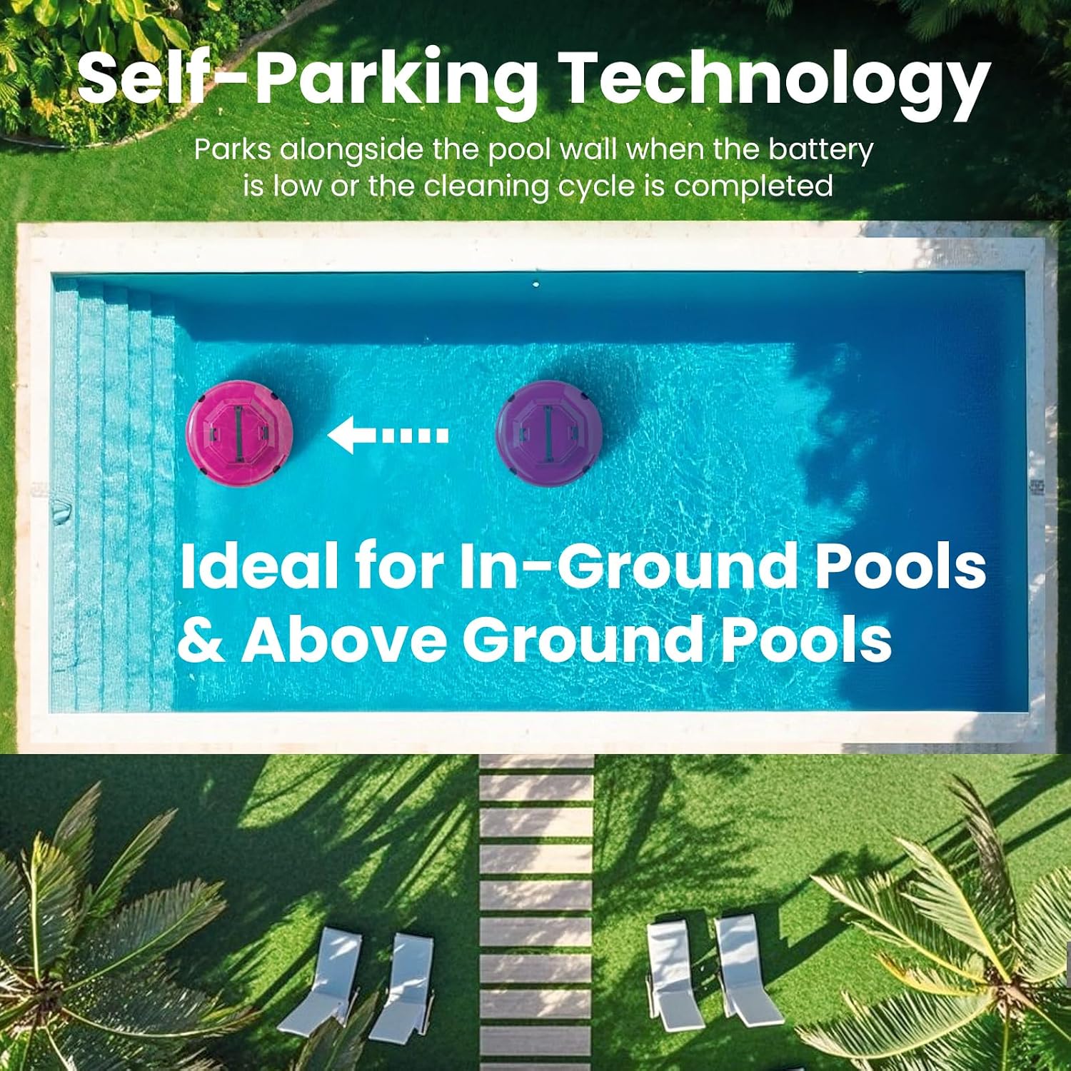 2026 Cordless Robotic Pool Cleaner - 120 Mins Automatic Pool Vacuum for Above Ground Pool & In - Ground Flat Pools up to 1000 Sq.Ft, Robot Pool Cleaner with Self - Parking Tech