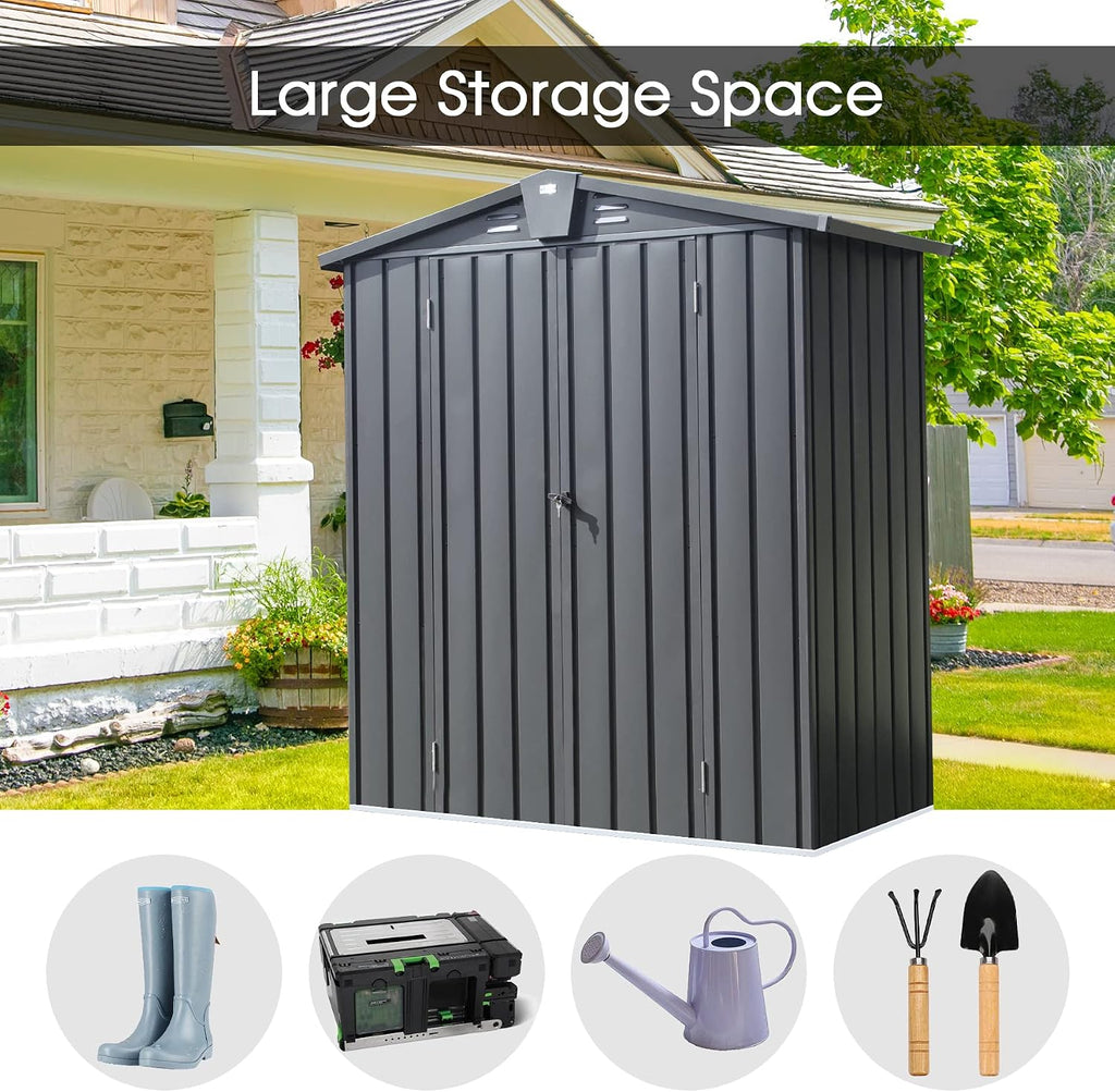 Domi Outdoor Storage Shed 5.7'x 3', Metal Garden Shed for Bike, Trash Can, Tools, Lawn Mowers, Pool Toys, Galvanized Steel Outdoor Storage Cabinet with Lockable Door for Backyard, Patio, Lawn