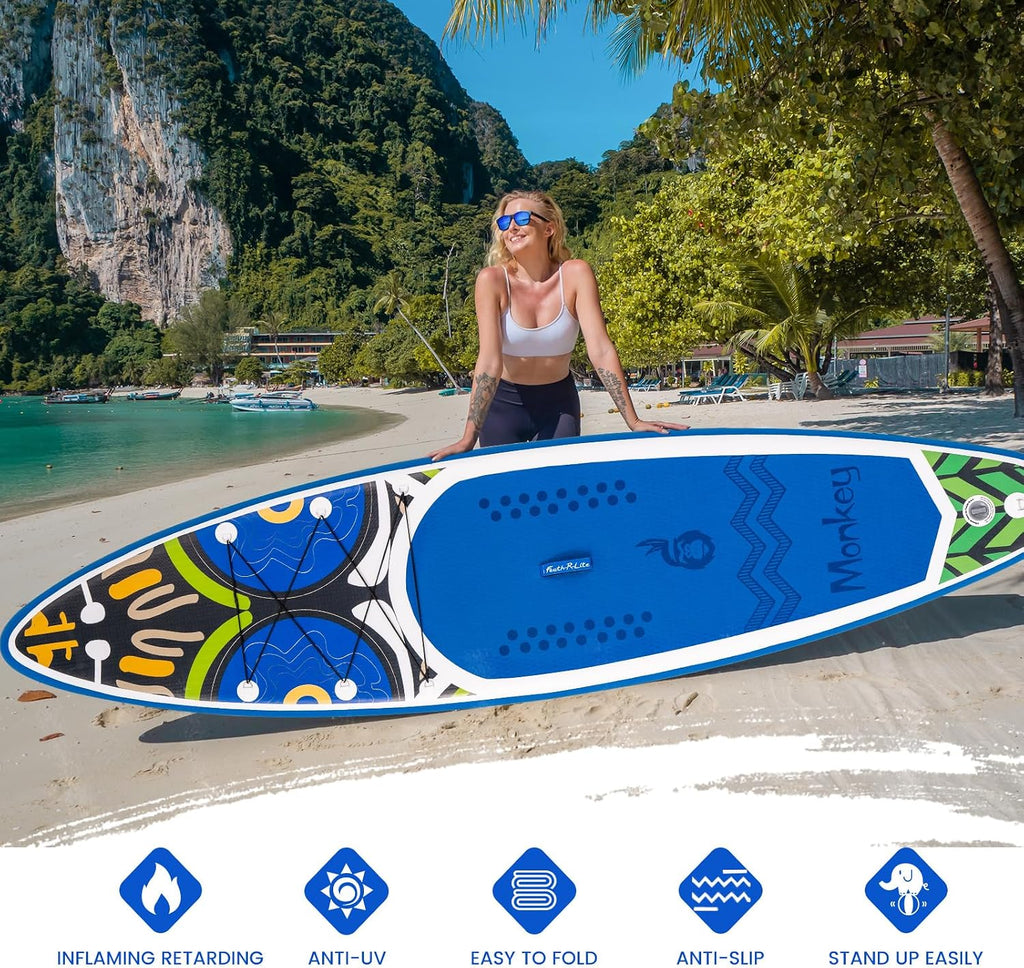 FEATH-R-LITE Inflatable Paddle Board Stand Up Paddleboards for Adults SUP with Premium Accessories Pump, Adjustable Paddle, Leash, Three Fins, Backpack
