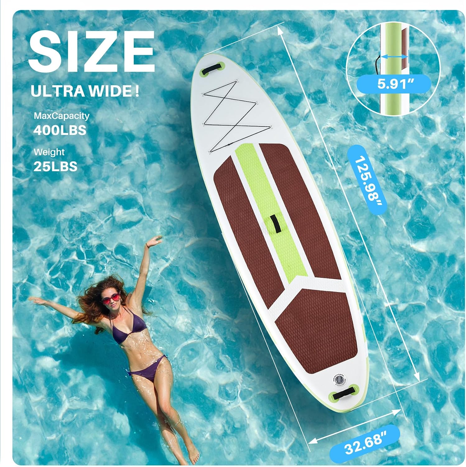 10'6x33'' Extra Wide Inflatable Paddle Board, 400lb Capacity Stand Up Paddle Board for Adults, Stable Inflatable Sup Yoga Board, All Skill Levels, 2Pcs Paddle & Carry Bag, 1 Repair Kit