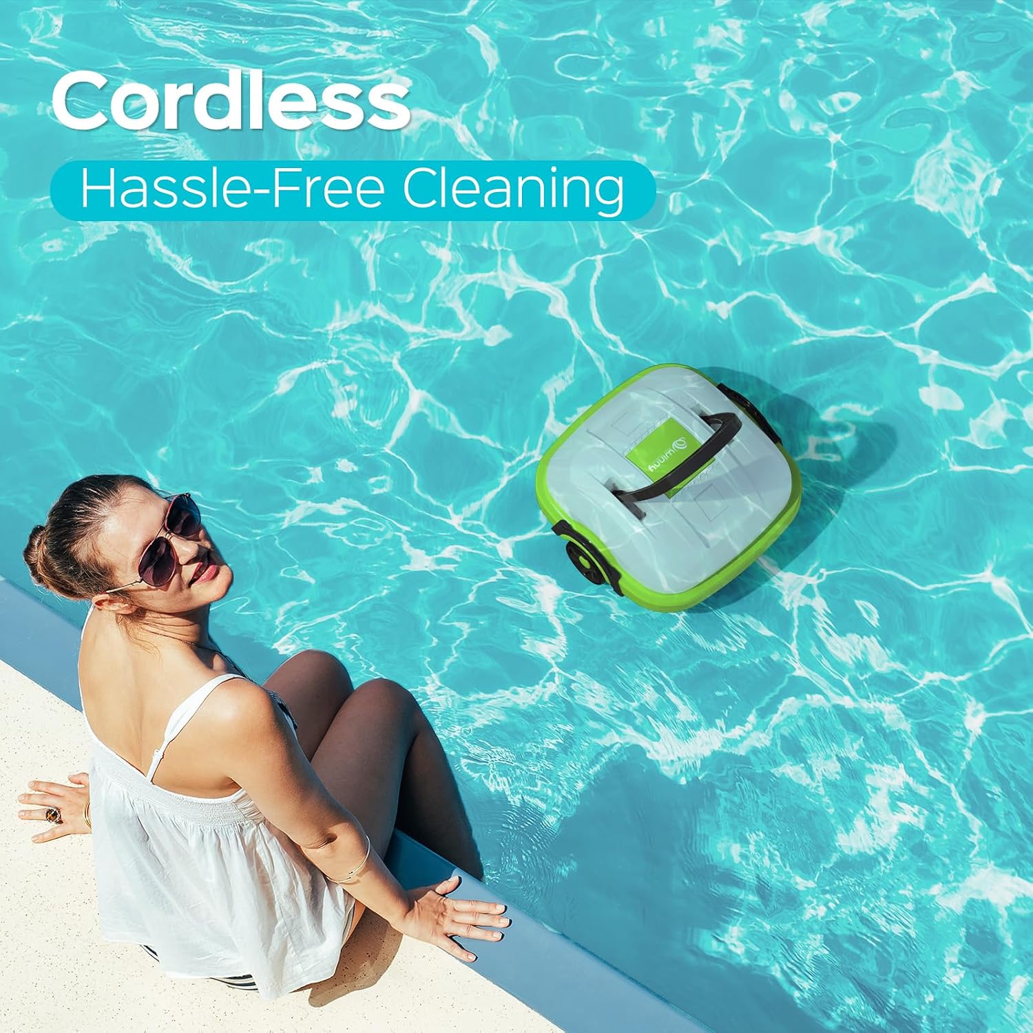 WINNY POOL CLEANER Cordless Robotic Pool Cleaner, Automatic Pool Vacuum with Powerful Suction, Dual-Motor,Self-Parking, Up to 538 Sq.ft,Ideal for Flat Above Ground Pools -Winny 200