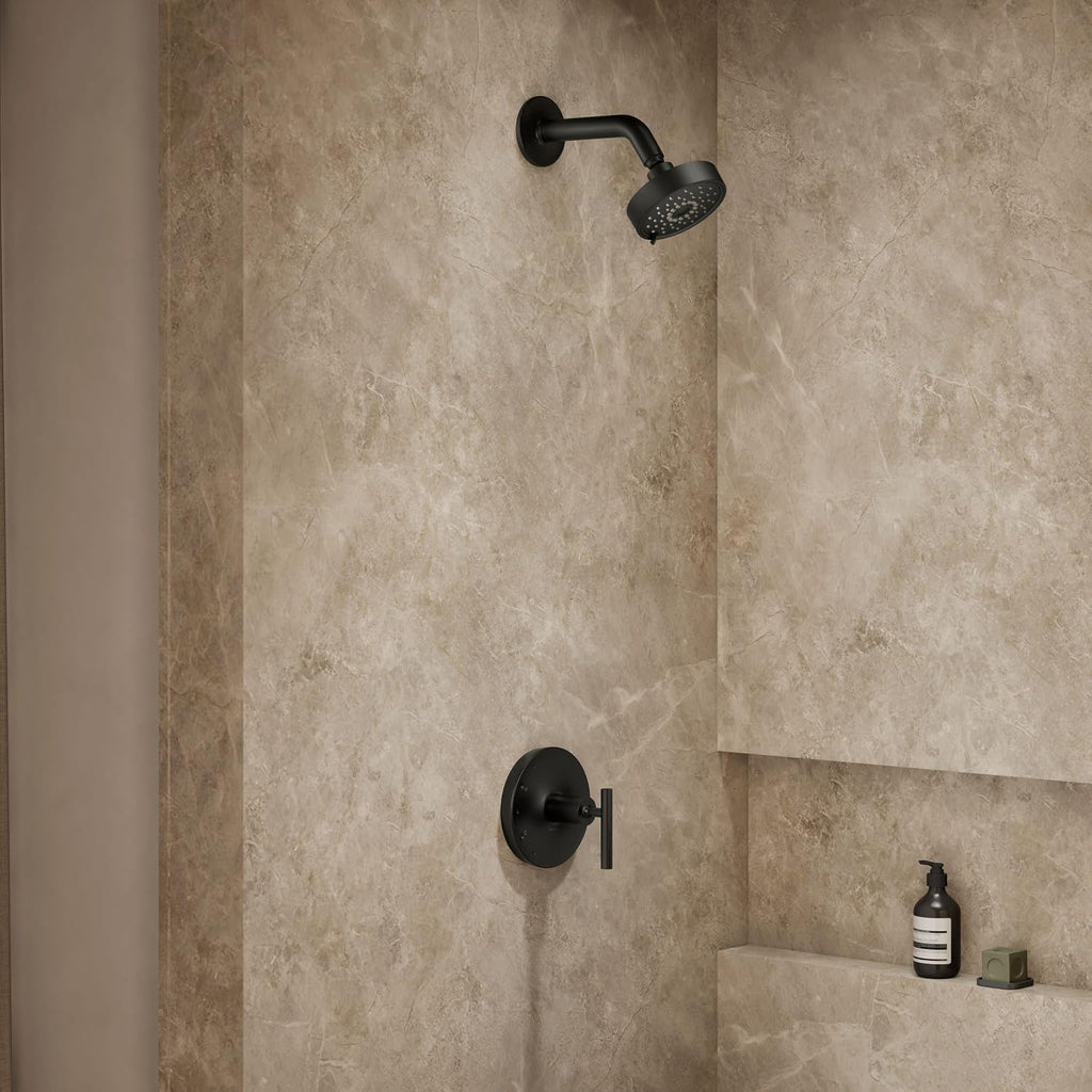 KOHLER Purist® Rite-Temp(R) shower valve trim with lever handle, less showerhead, Matte Black Trim, Matte Black, K-TLS14422-4-BL