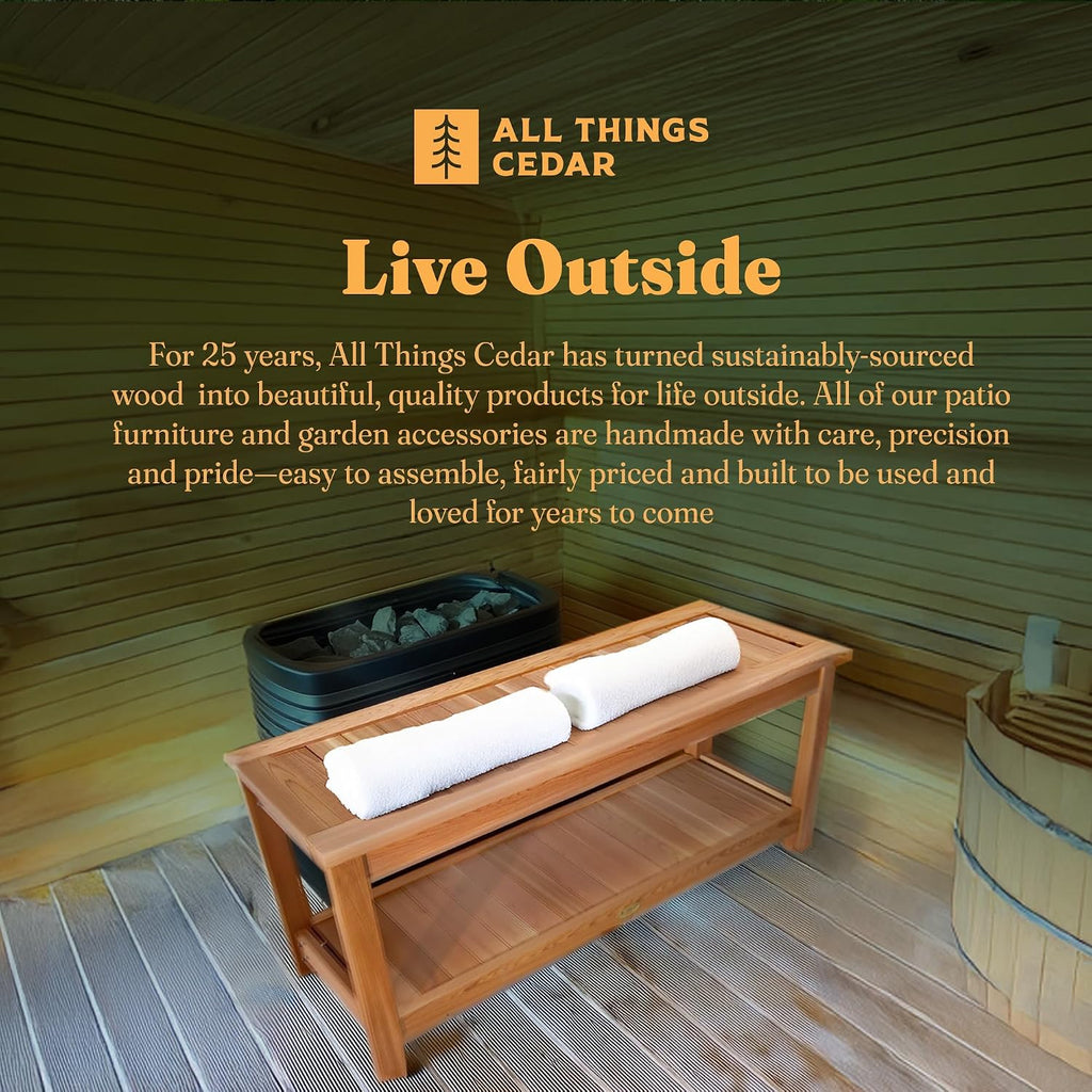All Things Cedar 44' Deluxe Cedar Wood Sauna Bench, Indoor Outdoor Seating, Natural