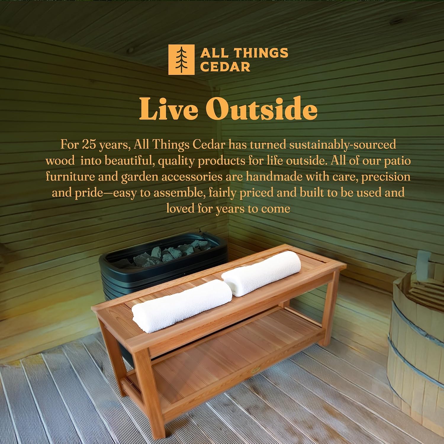 All Things Cedar 44' Deluxe Cedar Wood Sauna Bench, Indoor Outdoor Seating, Natural