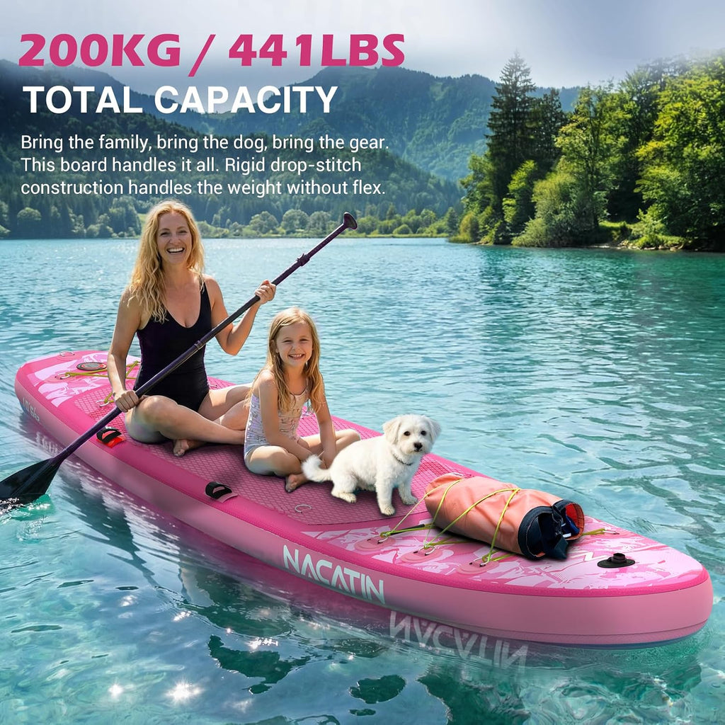 NACATIN Inflatable Stand Up Paddle Board,10'6'Upgrade Version Blow Up Paddle Boards for Adults with Premium SUP Accessories& Backpack,Adjustable Paddle,Camera Mount,Hand Pump, for Lake, River, Yoga