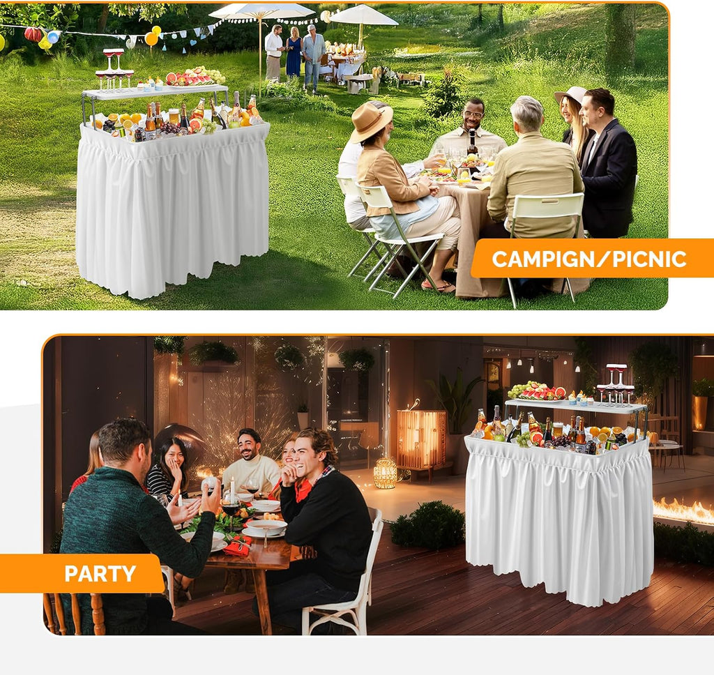 VINGLI Ice Table with Extra Storage Shelf, Portasble Cooler Side Table with Removable Skirt, Patio Table, Indoor & Outdoor Bar for Events, Parties and Camping