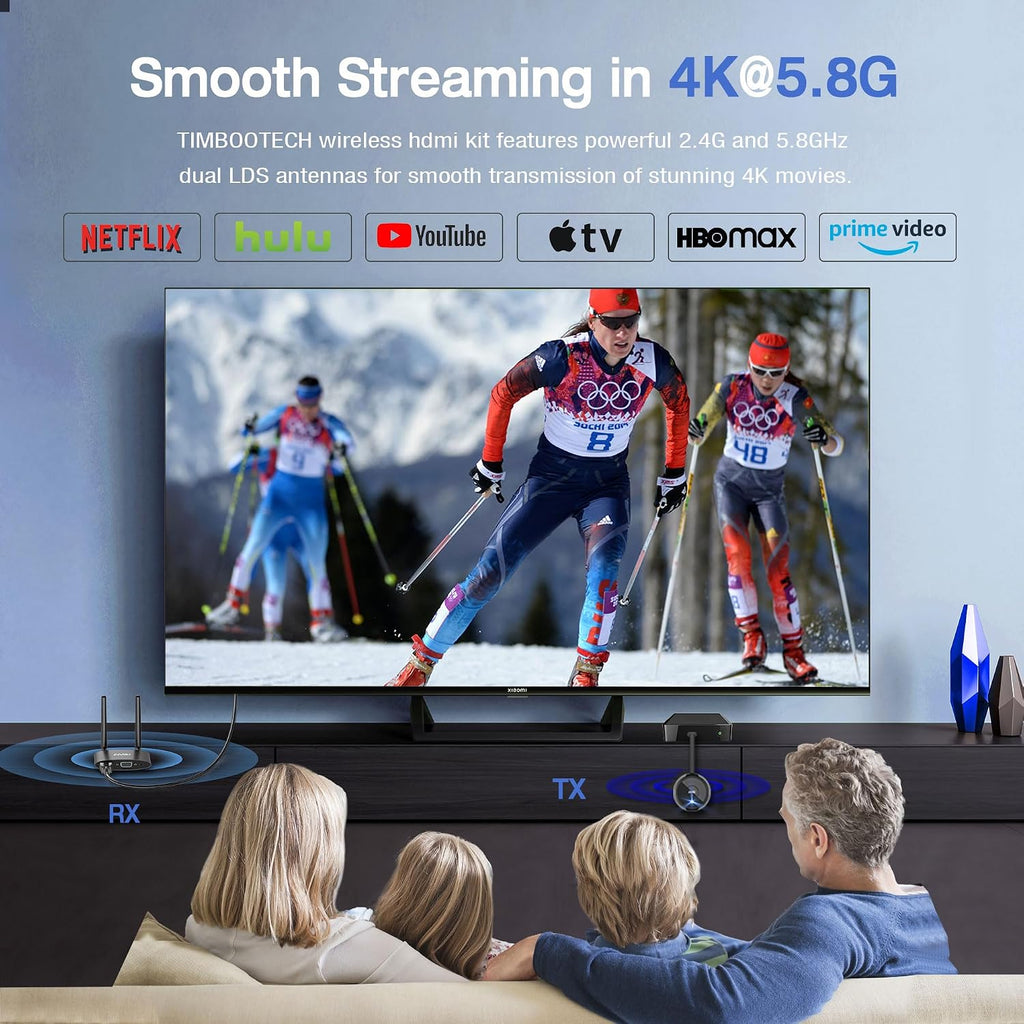 TIMBOOTECH 4K Wireless HDMI Transmitter and Receiver, Plug & Play, Wireless Multiple TX, VGA & HDMI Dual Screens Casting 5.8G Video for Laptop, Cable Box, DSLR, Phone to Monitor, Projector, TV - 165FT