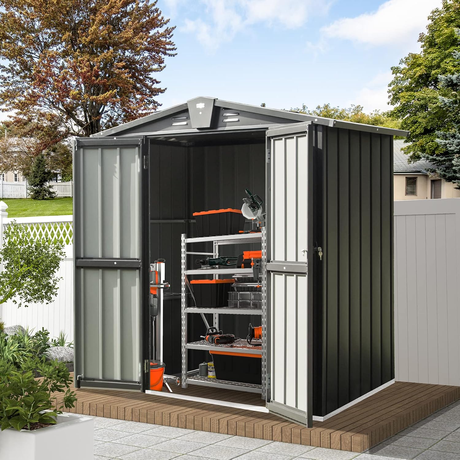 Domi Outdoor Storage Shed 5.7'x3', Metal Sheds Outdoor Storage with Lockable Doors & Air Vents for Patio Garden Lawn Backyard,Gray