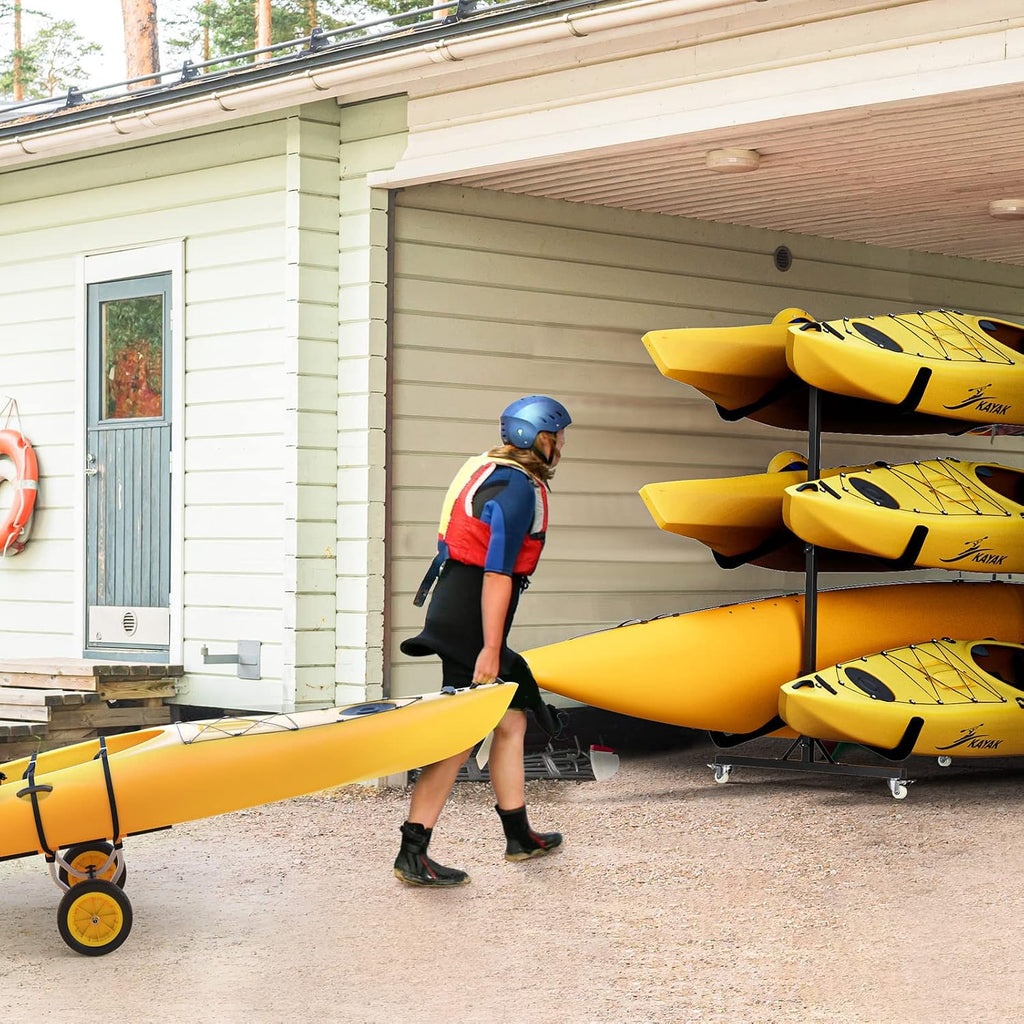 Bonnlo Kayak Stand Freestanding Storage Rack for Kayak Canoe Boat Paddle Board SUP Surfboard for Indoor Outdoor Garage, Shed, Dock with Lockable Wheels Wide Adjustable