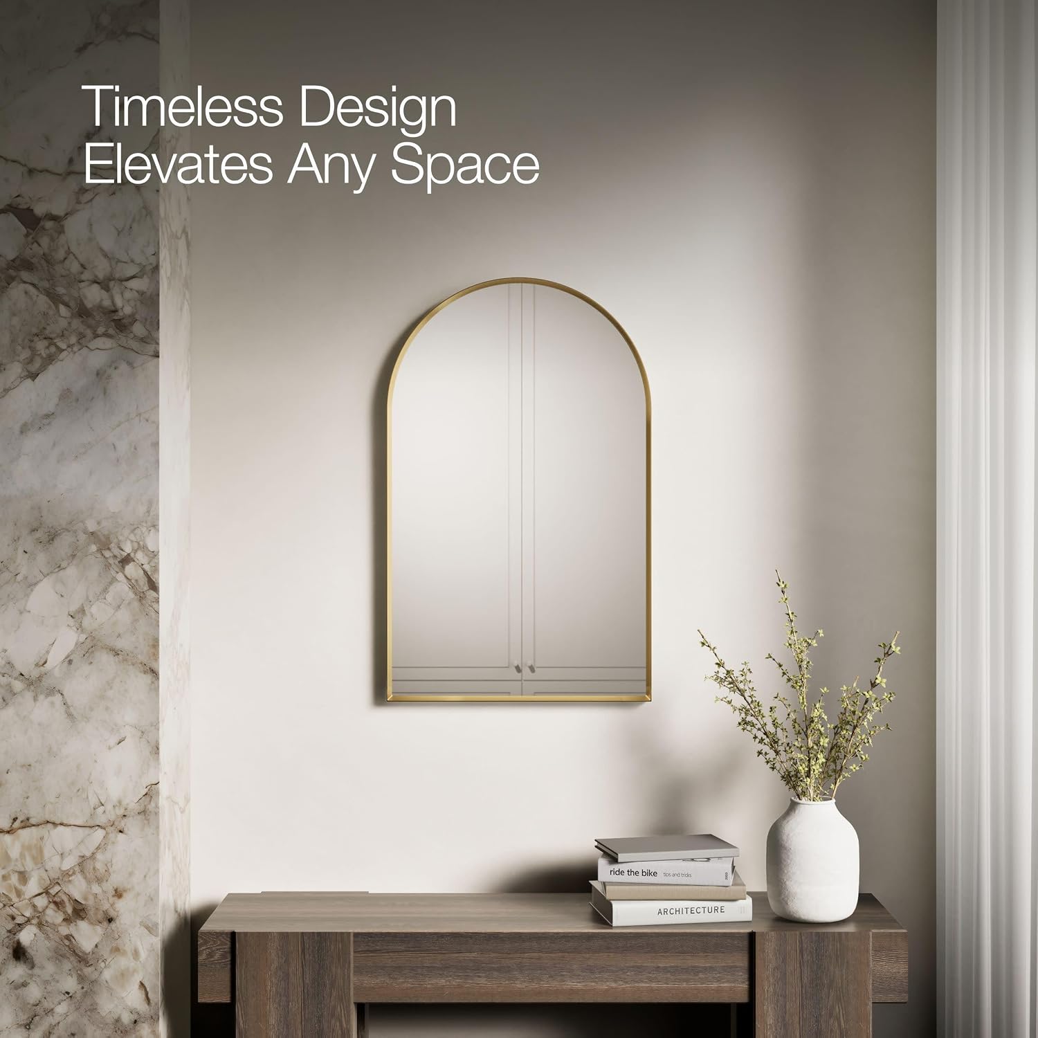Essential 20 in. X 32 in. Arch Framed Mirror in Moderne Brushed Gold