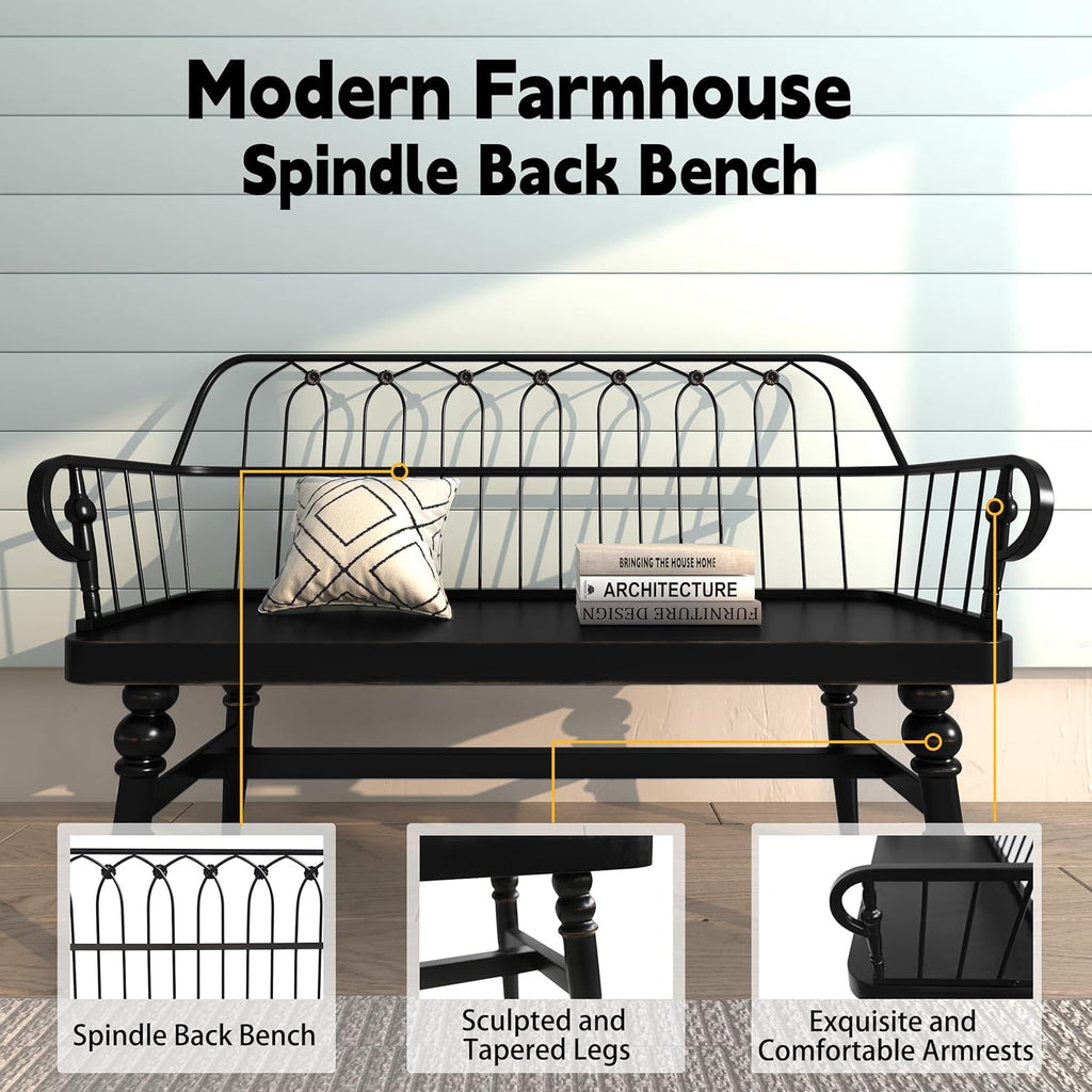DIBRATY Entryway Bench,Spindle Back Wooden Dinning Bench, Farmhouse Foyer Bench for Entryway, Living Room, Dinning Room, Mudroom