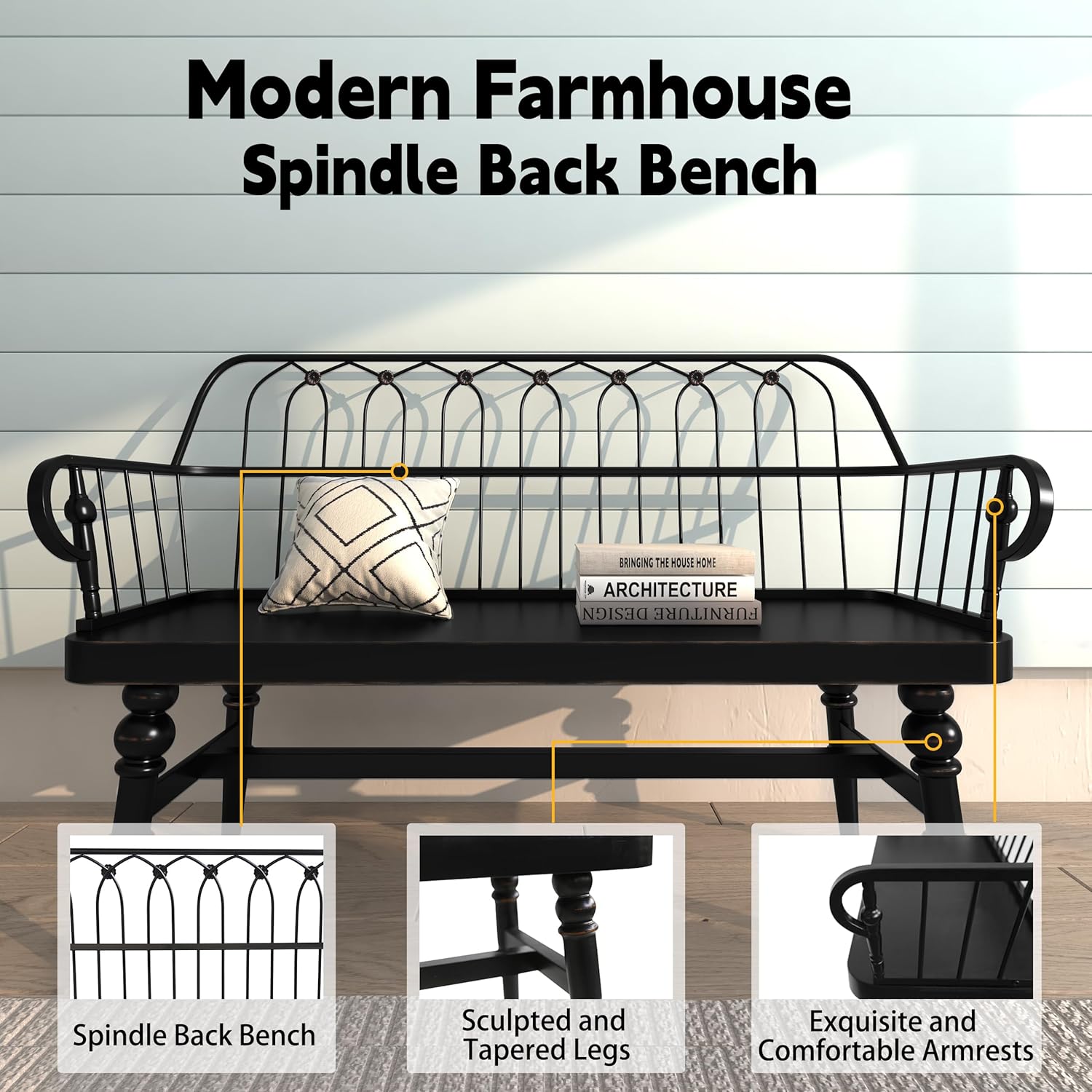 DIBRATY Entryway Bench,Spindle Back Wooden Dinning Bench, Farmhouse Foyer Bench for Entryway, Living Room, Dinning Room, Mudroom