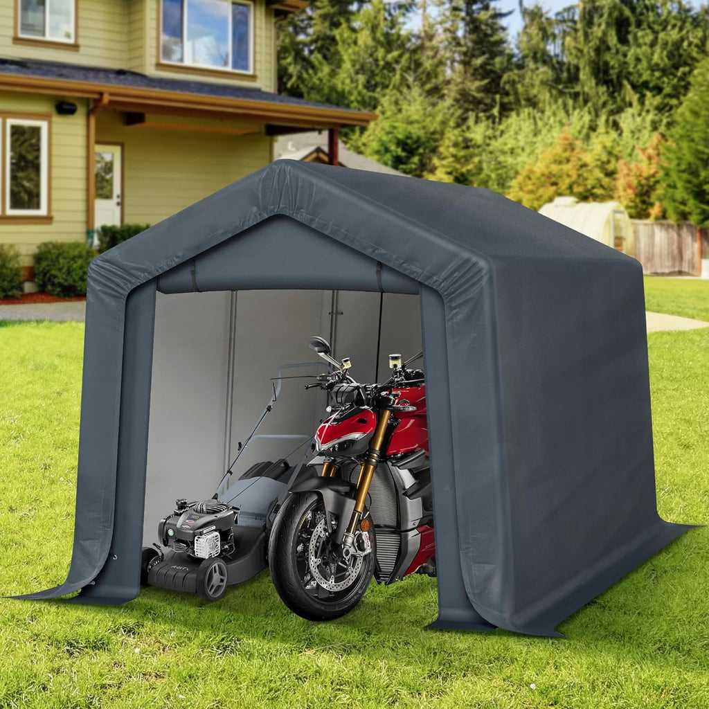 MFSTUDIO Portable Shed Garage, 8x12 Storage Tent Motorcycle Sheds Carport Heavy Duty Canopy with Rolled up Zipper Doors, Outside Utility Shelter Garages Tents for Motorcycles, Bicycles and Tools