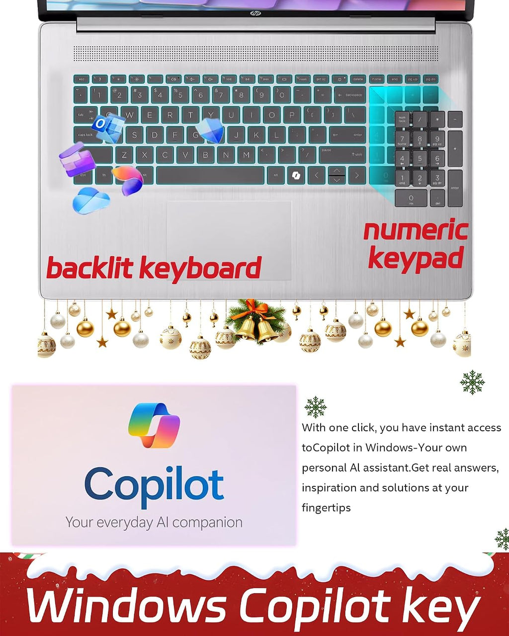 HP 17 Inch Laptop Touchscreen, Intel Ultra 7 255U (12 cores), Intel AI Boost (12 NPU Tops), Backlit Keyboard, AI Copilot, Windows 11 Pro, w/AI Voice Recorder (64GB DDR5 RAM, 2TB SSD)