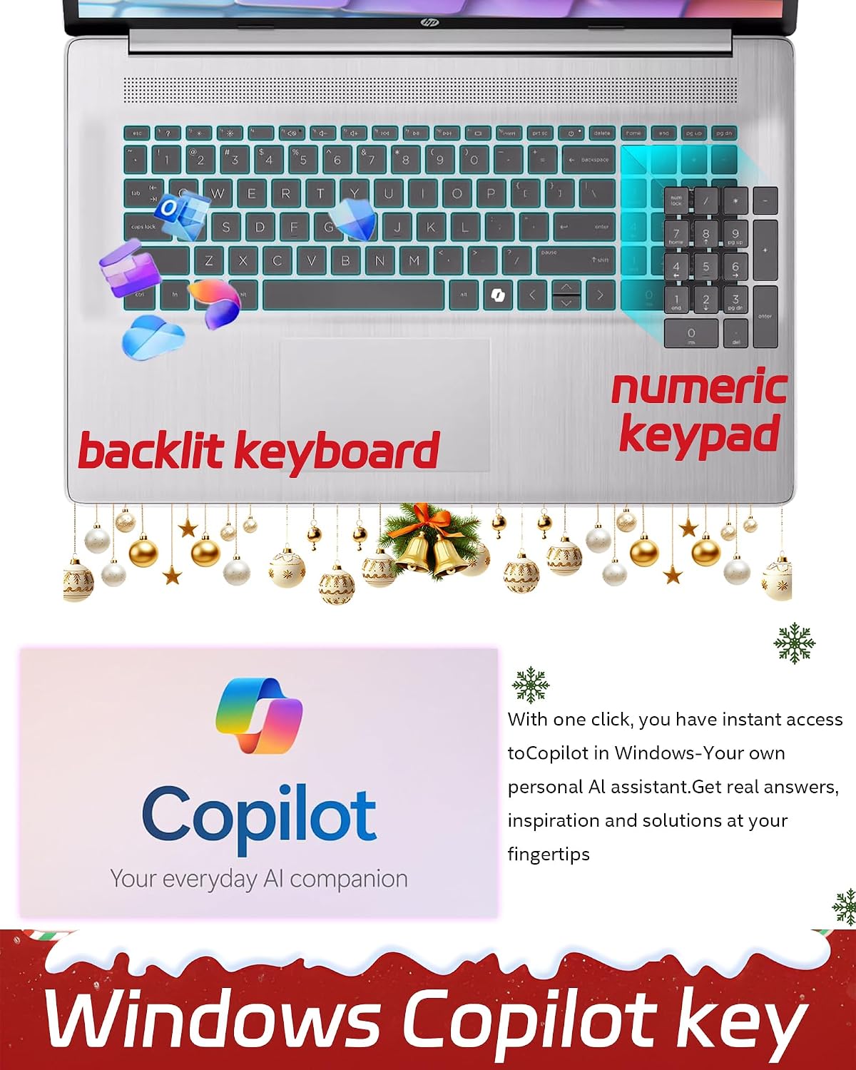 HP 17 Inch Laptop Touchscreen, Intel Ultra 7 255U (12 cores), Intel AI Boost (12 NPU Tops), Backlit Keyboard, AI Copilot, Windows 11 Pro, w/AI Voice Recorder (16GB DDR5 RAM, 1TB SSD)