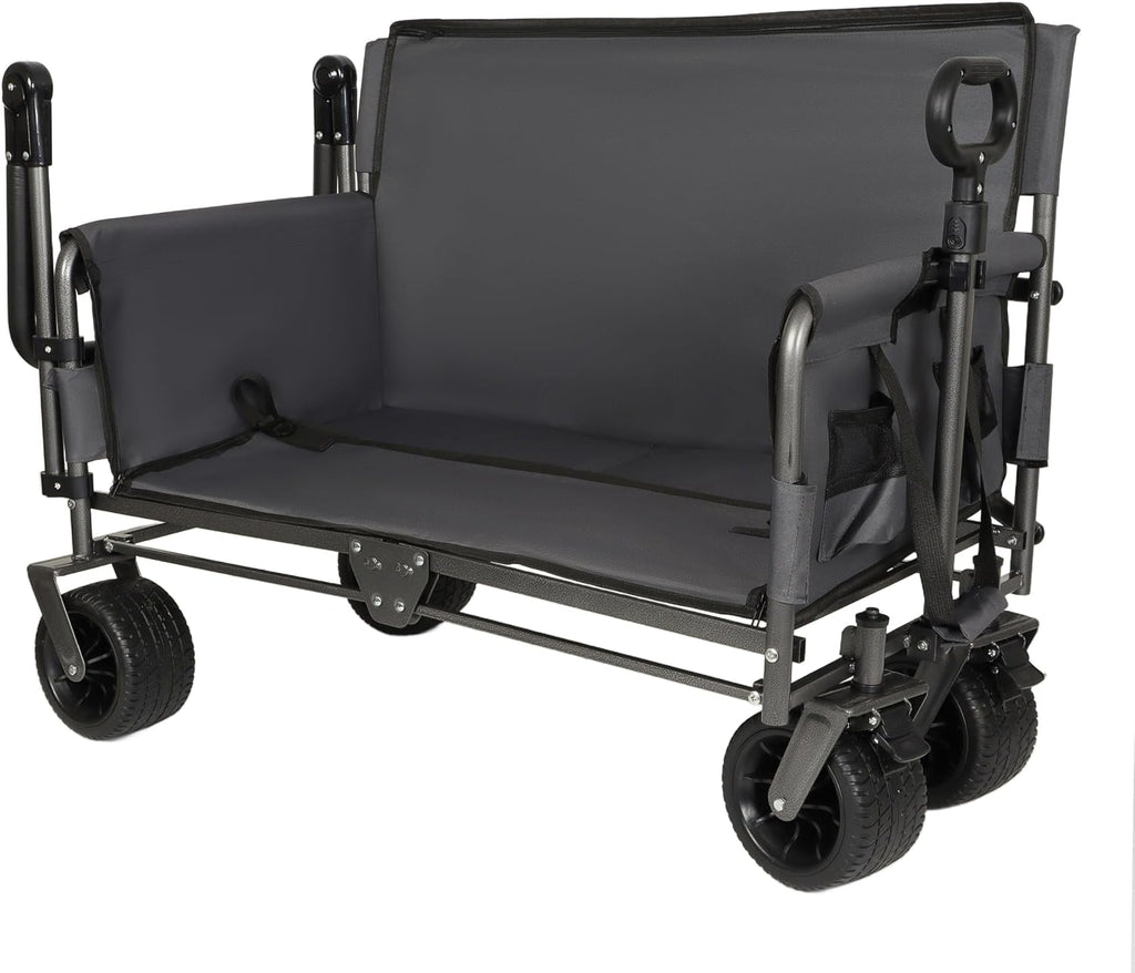 ZeHuoGe 3-in-1 Folding Wagon Cart with Bench Seat & Canopy & Storage, 500lbs Heavy-Duty, 180L Capacity, All-Terrain Wagon for Camping, Beach, Sports, & Garden (Gray)