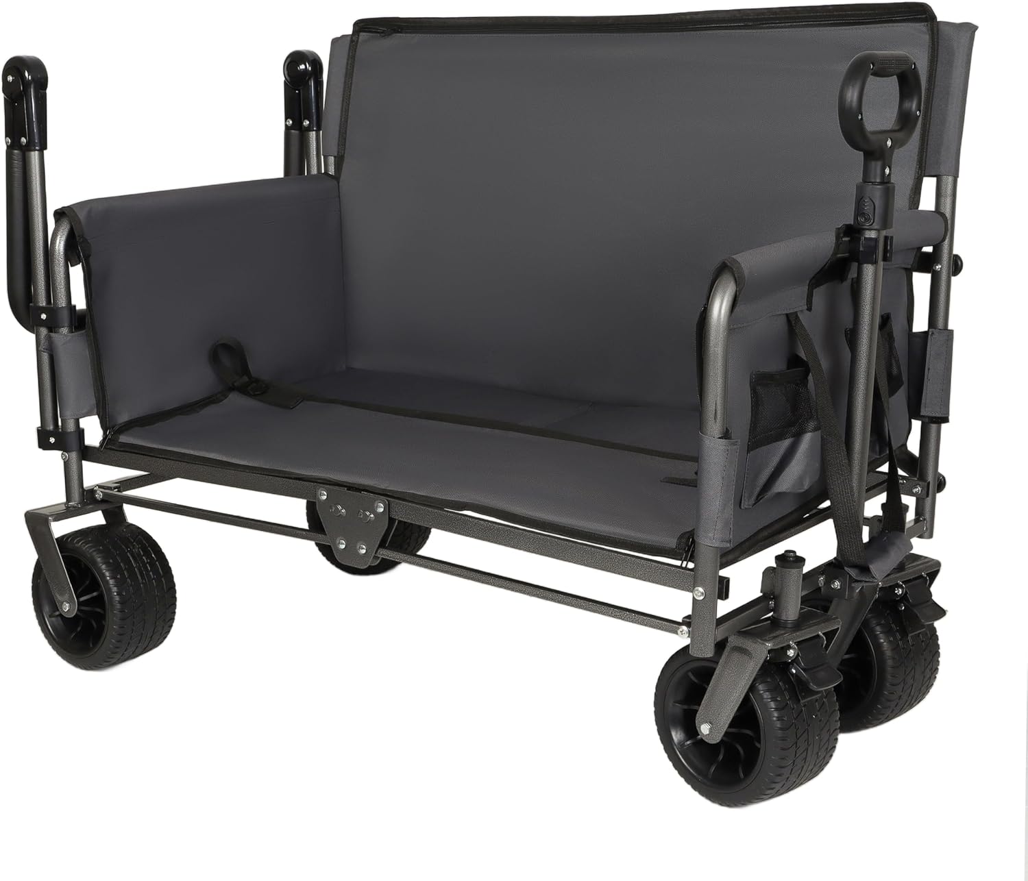 ZeHuoGe 3-in-1 Folding Wagon Cart with Bench Seat & Canopy & Storage, 500lbs Heavy-Duty, 180L Capacity, All-Terrain Wagon for Camping, Beach, Sports, & Garden (Gray)