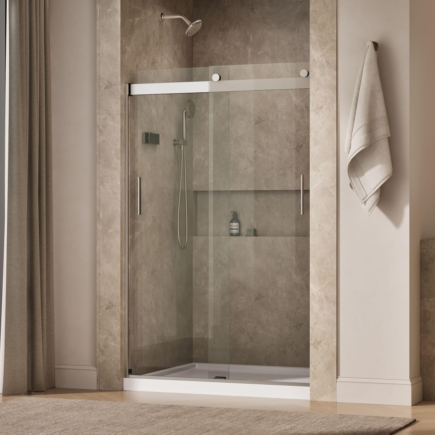 KOHLER K-706008-L-MX Levity Bypass Shower Door with Handle and 1/4-Inch Crystal Clear Glass in Matte Nickel