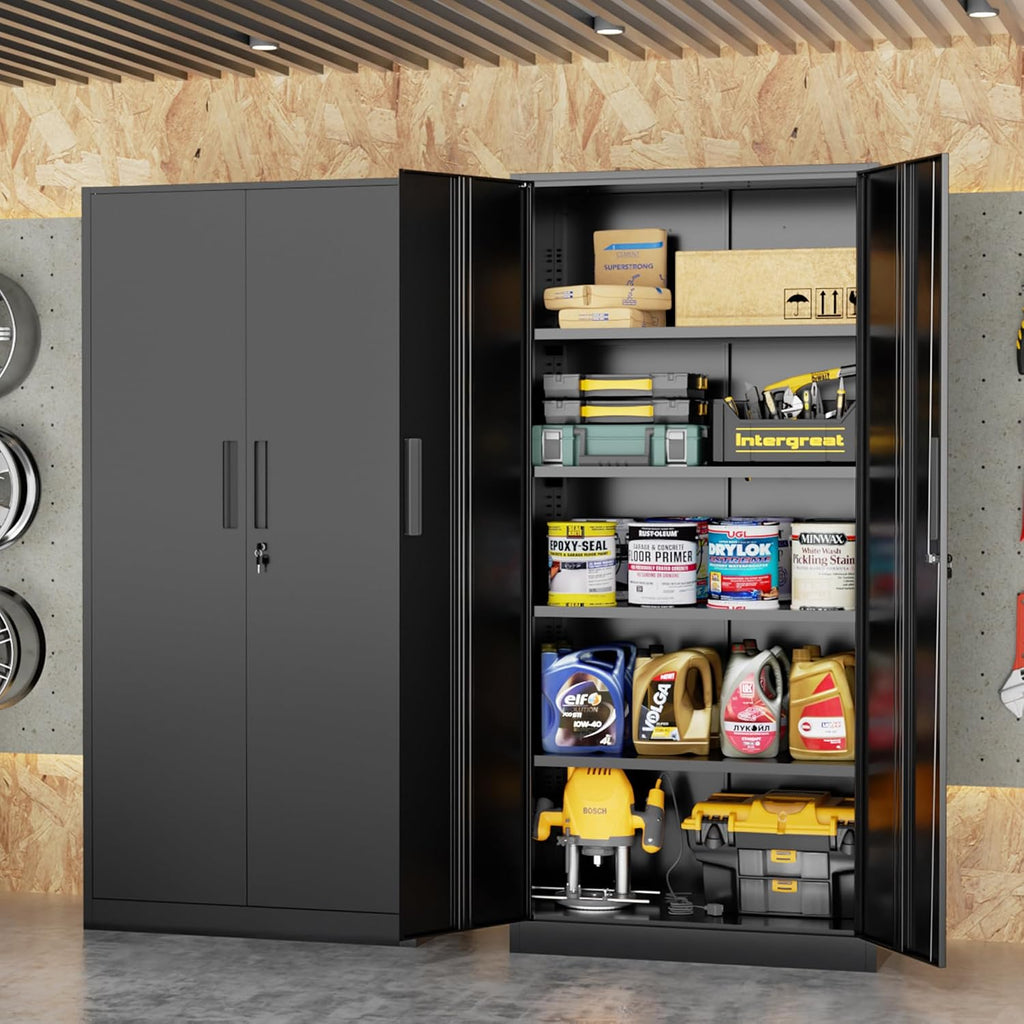 Bonusall 72' Storage Cabinet,2 Locking Doors & 4 Adjustable Shelves,Tall Cabinets,Heavy Duty Steel Cabinet for Home, Office, Warehouse, School (Black)