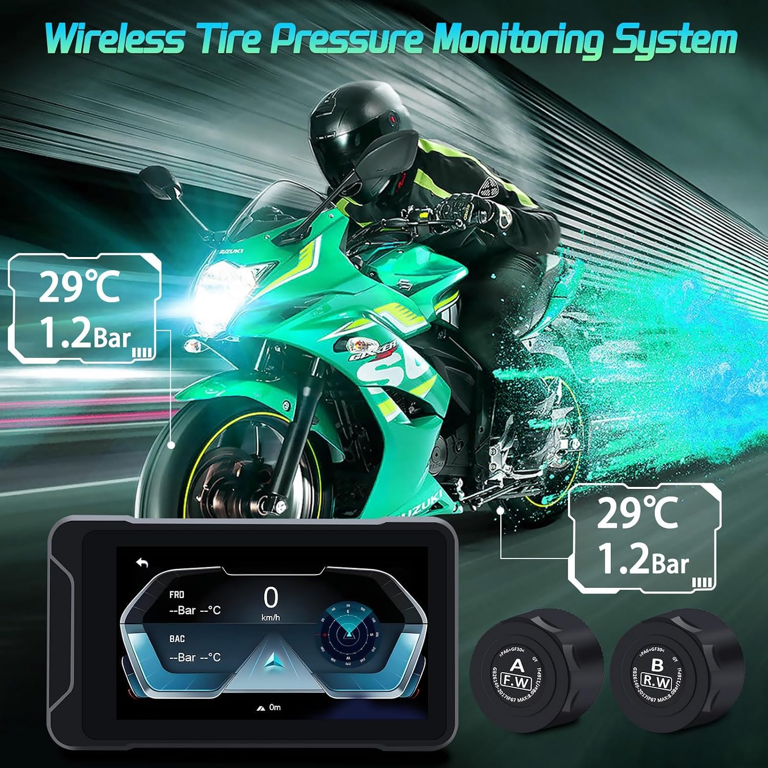 Geloo Motorcycle Dash Camera Support Wireless Apple Carplay & Android Auto, 1080P Lens Motor Dash Cam Front and Rear with TPMS, GPS, WiFi, Wireless 5'' IPS Touch Screen Motorcycle DVR