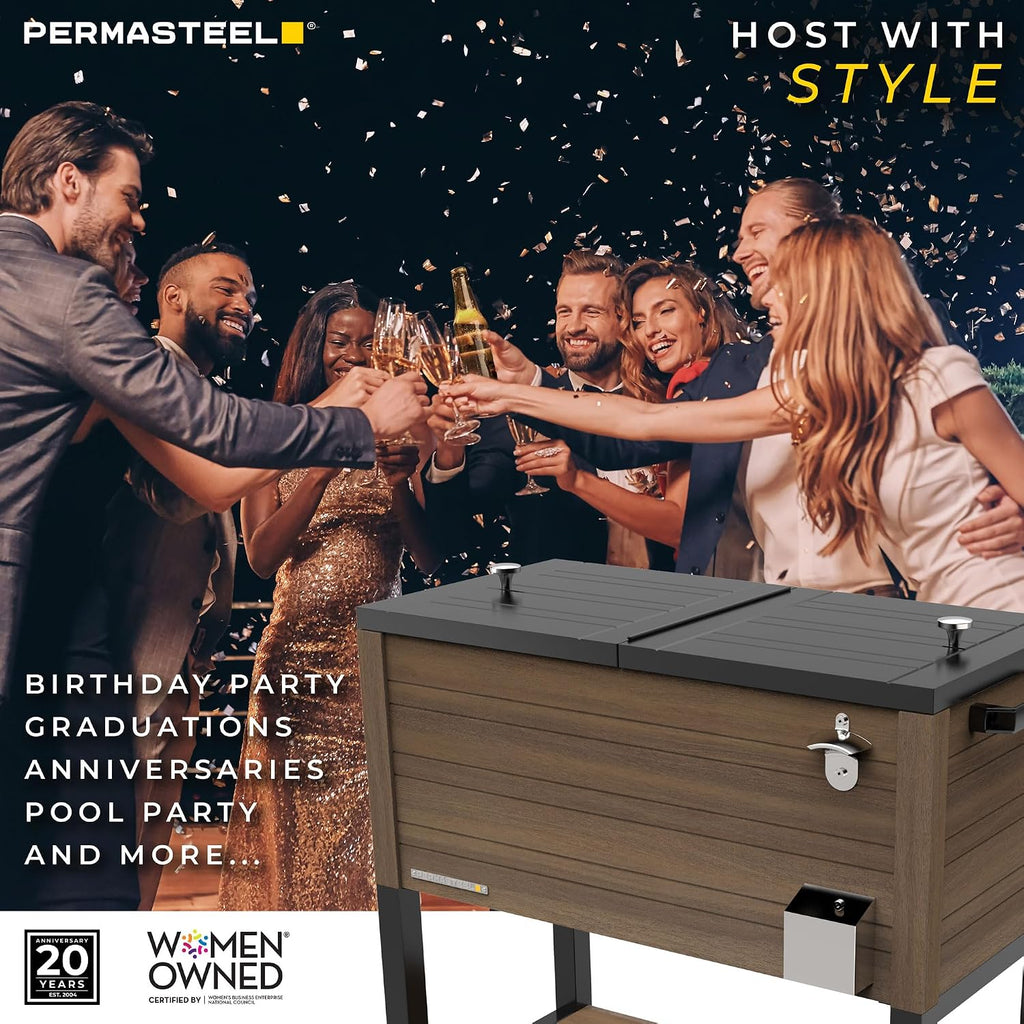 Permasteel 80 Quart Party Cooler, Rolling Ice Chest with Wheels and Handles for Indoor Outdoor Patio