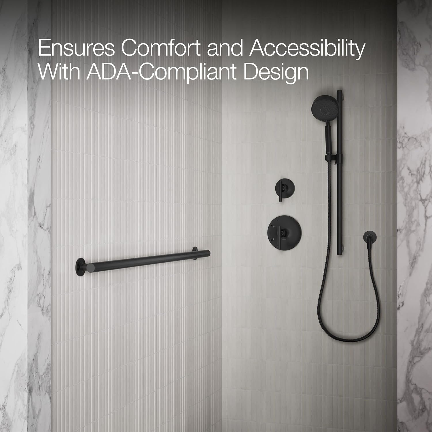 KOHLER 11896-BL Purist 42' Grab Bar for Bathtubs and Showers, Wall-Mount Grab Bars for Bathroom, Matte Black